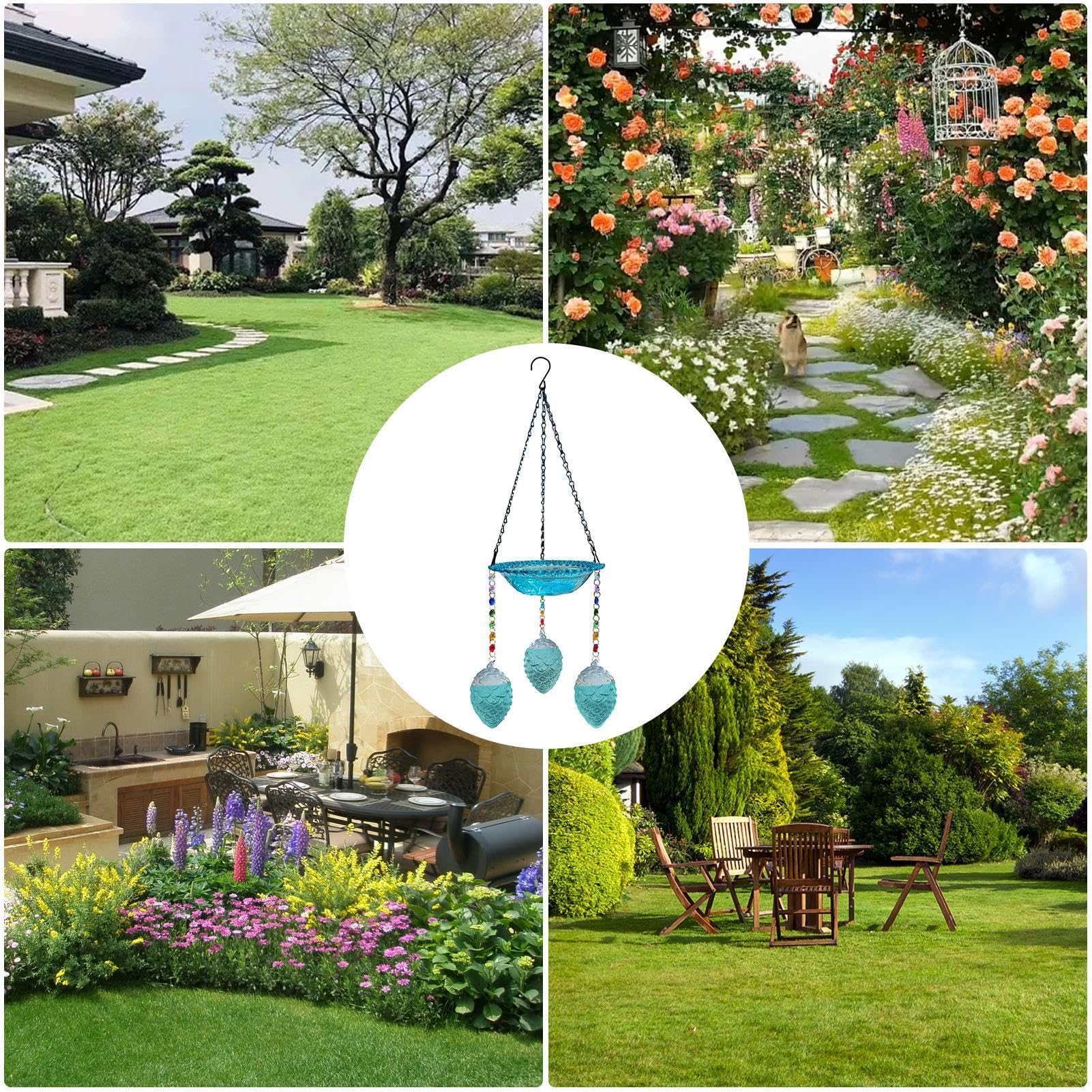Baño de Pájaros de Exterior con Gancho y Tazón de Agua de Vidrio | Alimentador De Colibríes Para Exterior Para Jardín Exterior Terraza Balcón Porche Césped Patio