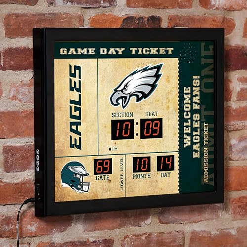 NFL Philadelphia Eagles Scoreboard Digital Wall Clock with Bluetooth Speaker, Vintage Wall Decor for Sports Man Cave, Game Rooms, Gift for Football Fans