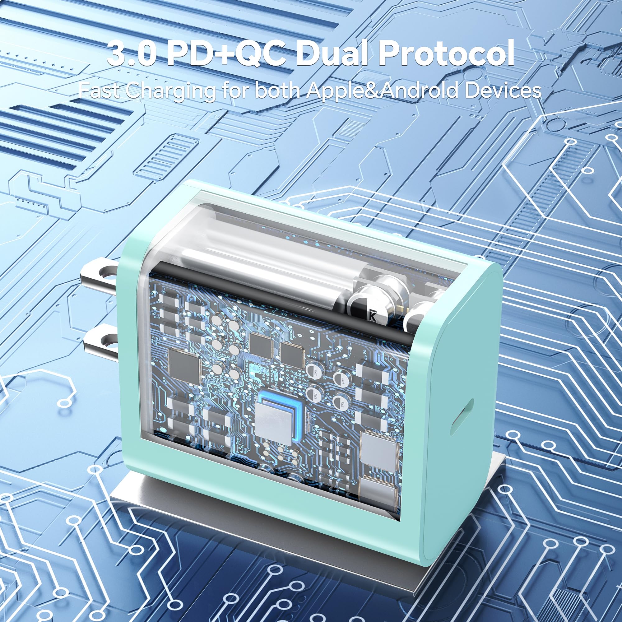 for iPhone USB C Charger Fast Charging, 3Pack 20W USB C Charger Block with 60W USB C to C Cable 6FT, USB C Charger Cord Compatible with iPhone 15 Plus/Pro Max/Pad Pro/Samsung S23/Android Charger Blue