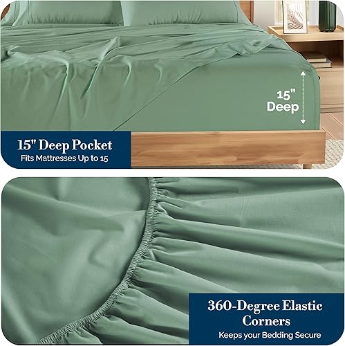 Miniatura 3 de Casa Platino Juego de sábanas de 100 % algodón tamaño individual XL, 4 piezas (1 plana, 1 ajustada, 2 fundas de almohada), tejido de percal suave y