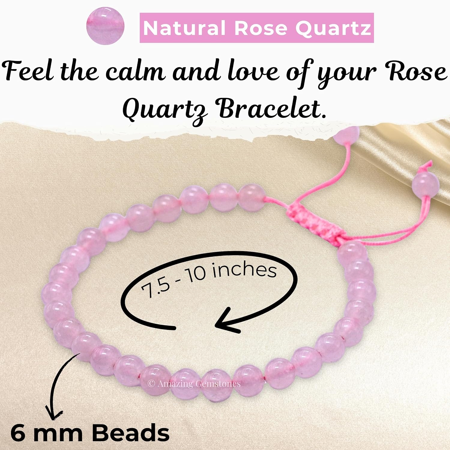 Amazing Gemstone Rose Quartz Bracelet, Gifts For Men & Women - Protection Healing Crystal Bracelet - 6mm Gemstone Beaded Adjustable Bracelet, Pulseras Para Hombres Mujer... - Image 4