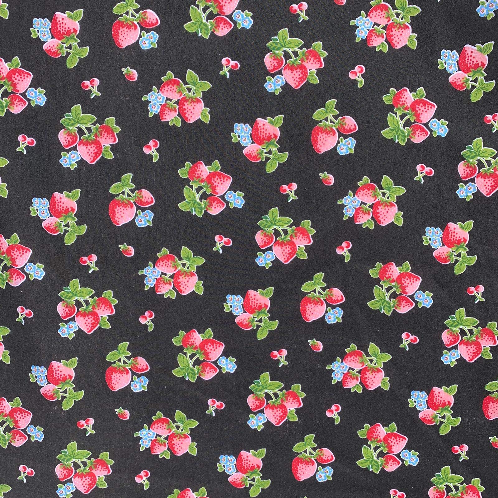Discover Lifestyle & Fashion Fabrics Black Fruit Bunch Design Novelty Poly Cotton Printed Dress Craft Fancy Dress Fabric Material | 45" - 112 Cm | Sold Per Half Metre