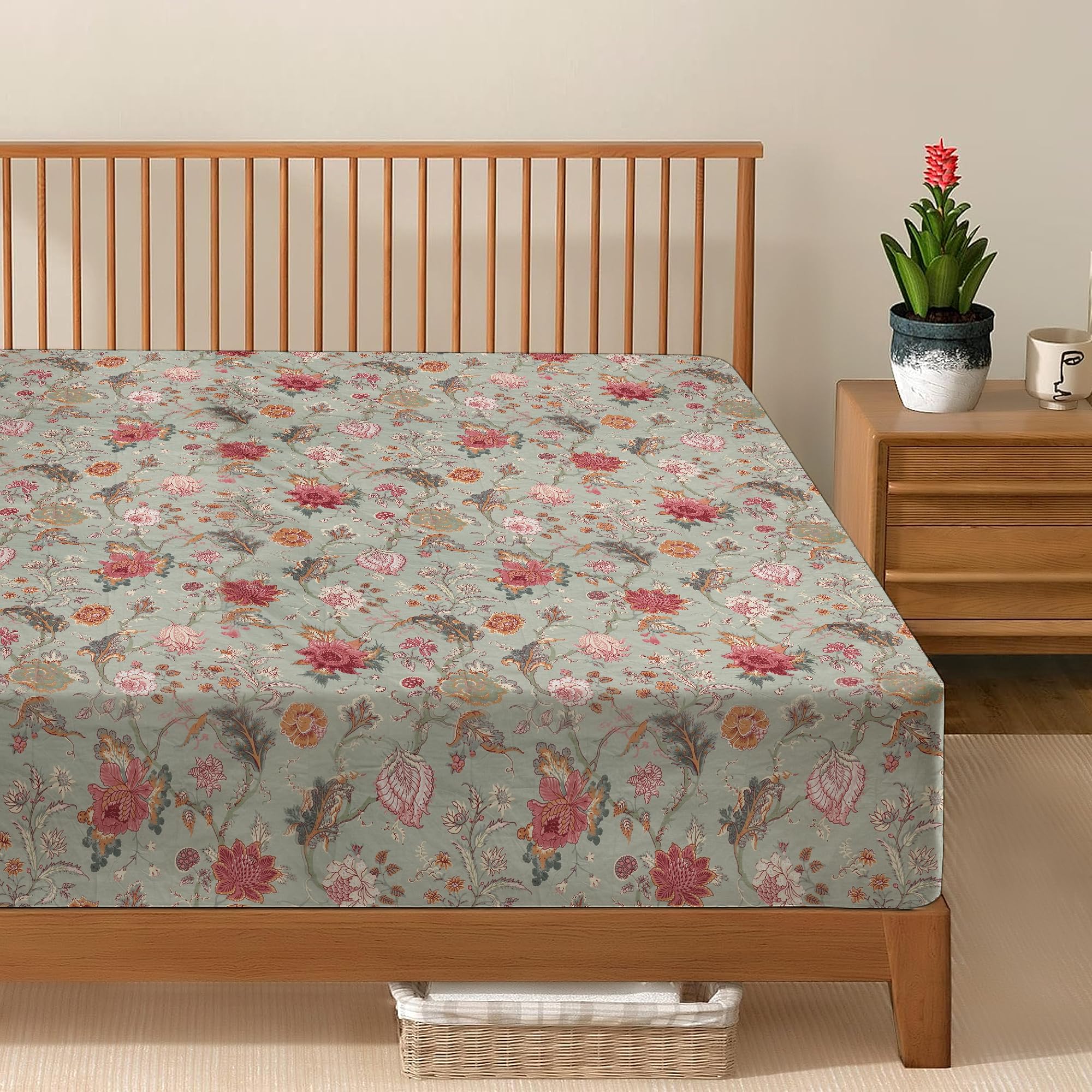 Reliancebedding Autumn Bloom Double Fitted Sheet - Floral 100% Egyptian Cotton 400Tc 30Cm Depth