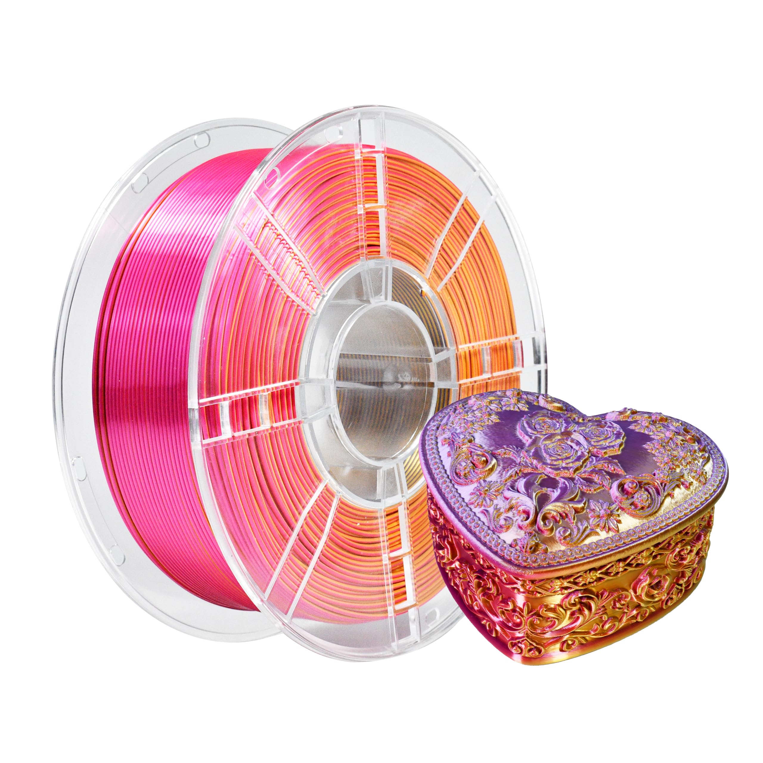 iBOSS Silk Tri-Color Coextruded PLA Plus Filament, 3D Printer Filament Silk Red-Gold-Purple, Silk Magic Triple Color PLA+ Filament 1.75mm±0.02, 1kg/2.2lbs Spool, Fits for Most FDM 3D Printers