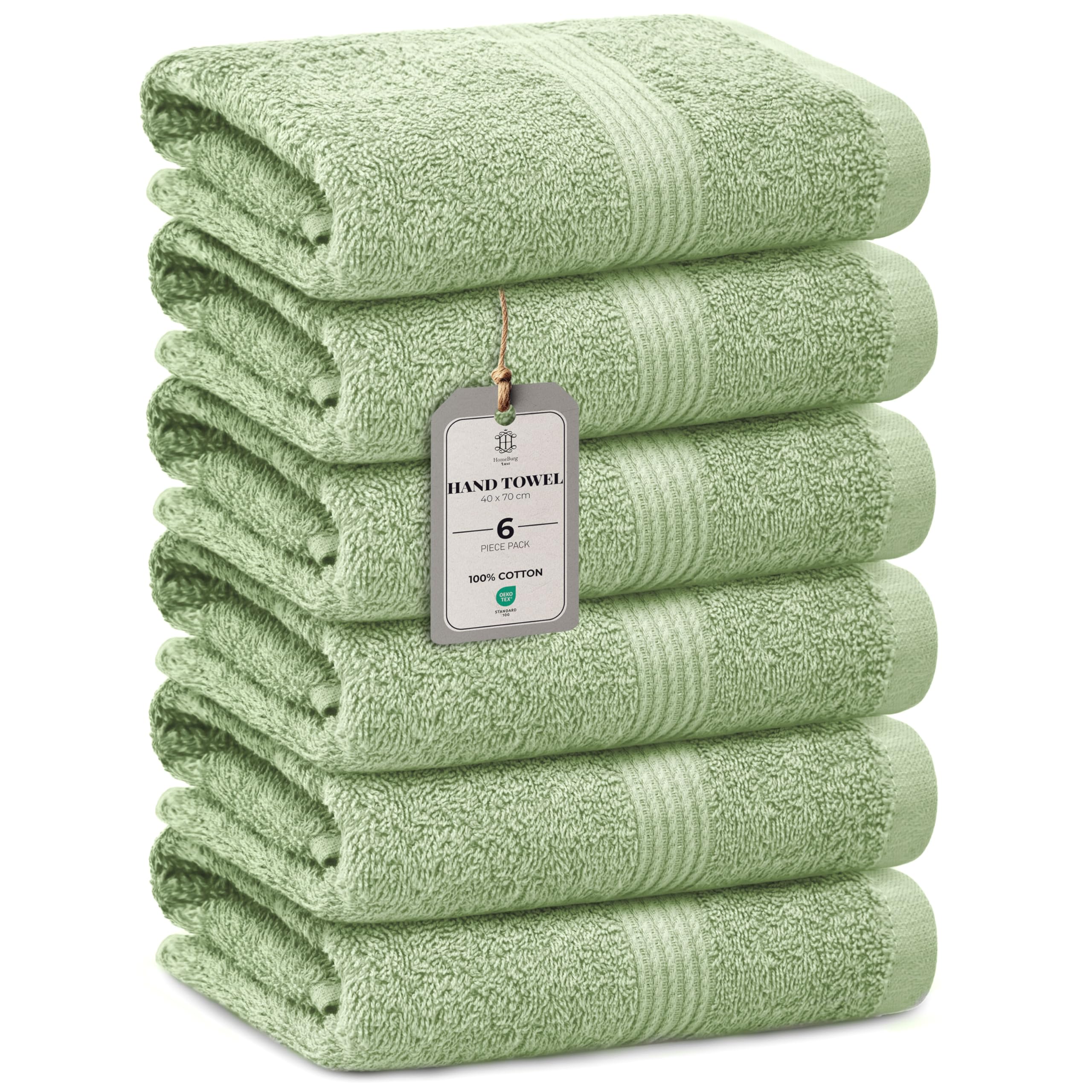 HomeBurg Luxe 6-Piece Towel Set โ Soft & Absorbent Cotton, Quick-Drying, Easy Care, 40 x 70 cm, Sage Green