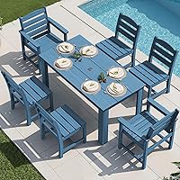 Vista 39 de SERWALL Juego de comedor de patio para 8, juegos de comedor al aire libre para 8 personas con 2 agujeros para sombrilla, mesas rectangulares Blanco