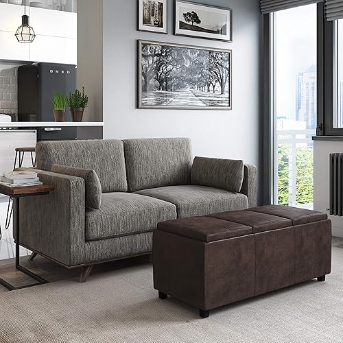 Miniatura 310 de Otomana rectangular de almacenamiento de cuero sintético Simpli Home Avalon., Cuero, Marrón Azul,Marrón Chocolate,Cloud gris,Gris oscuro,Azul