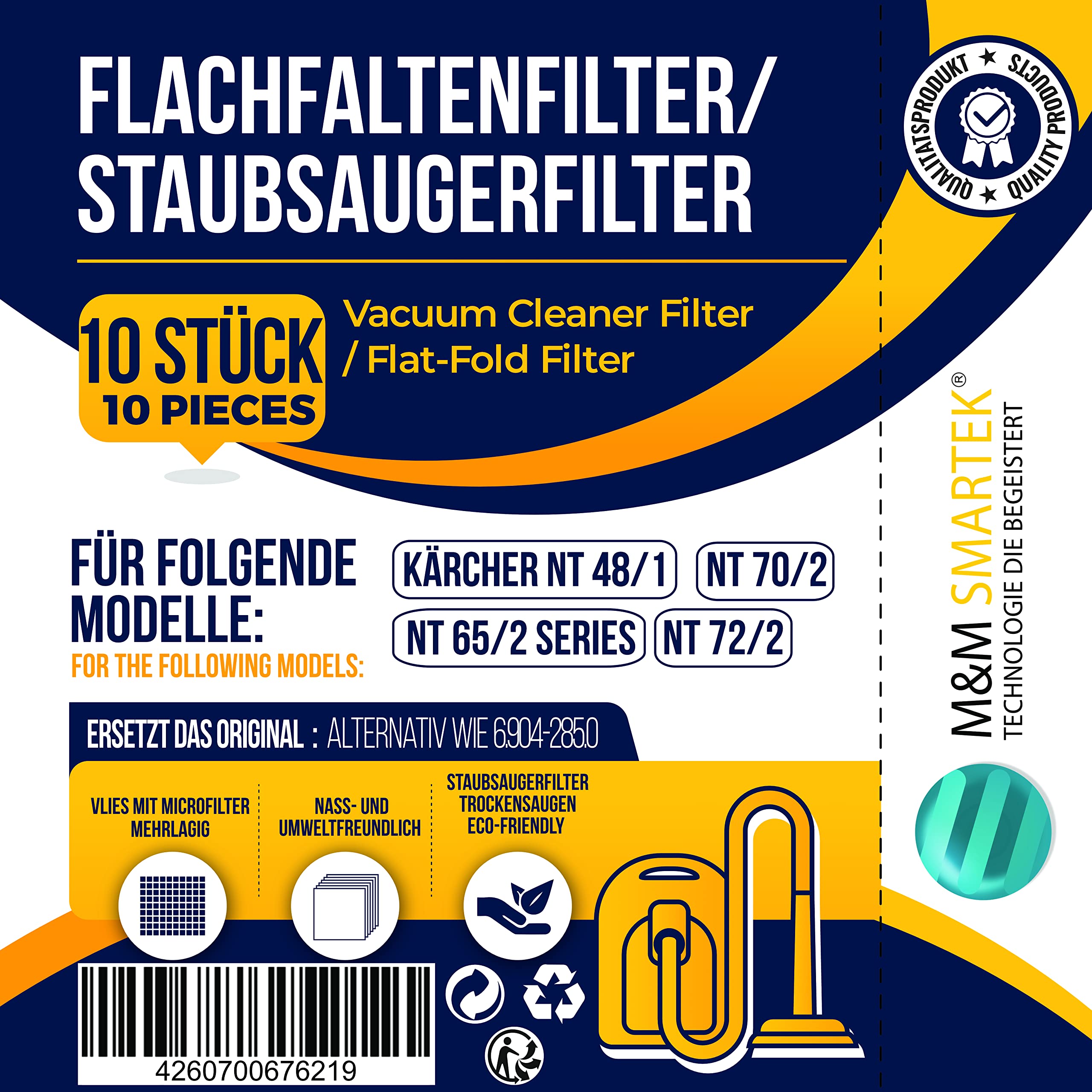 10 Vlies-Staubsaugerbeutel für Kärcher NT 48/1 NT 65/2 NT 70/2 NT 72/2 | Für Kärcher NT 48/1 NT 65/2 NT 70/2 NT 72/2, Vliesmaterial, für Staubsauger, Referenz-Nr. 6.904-285.0