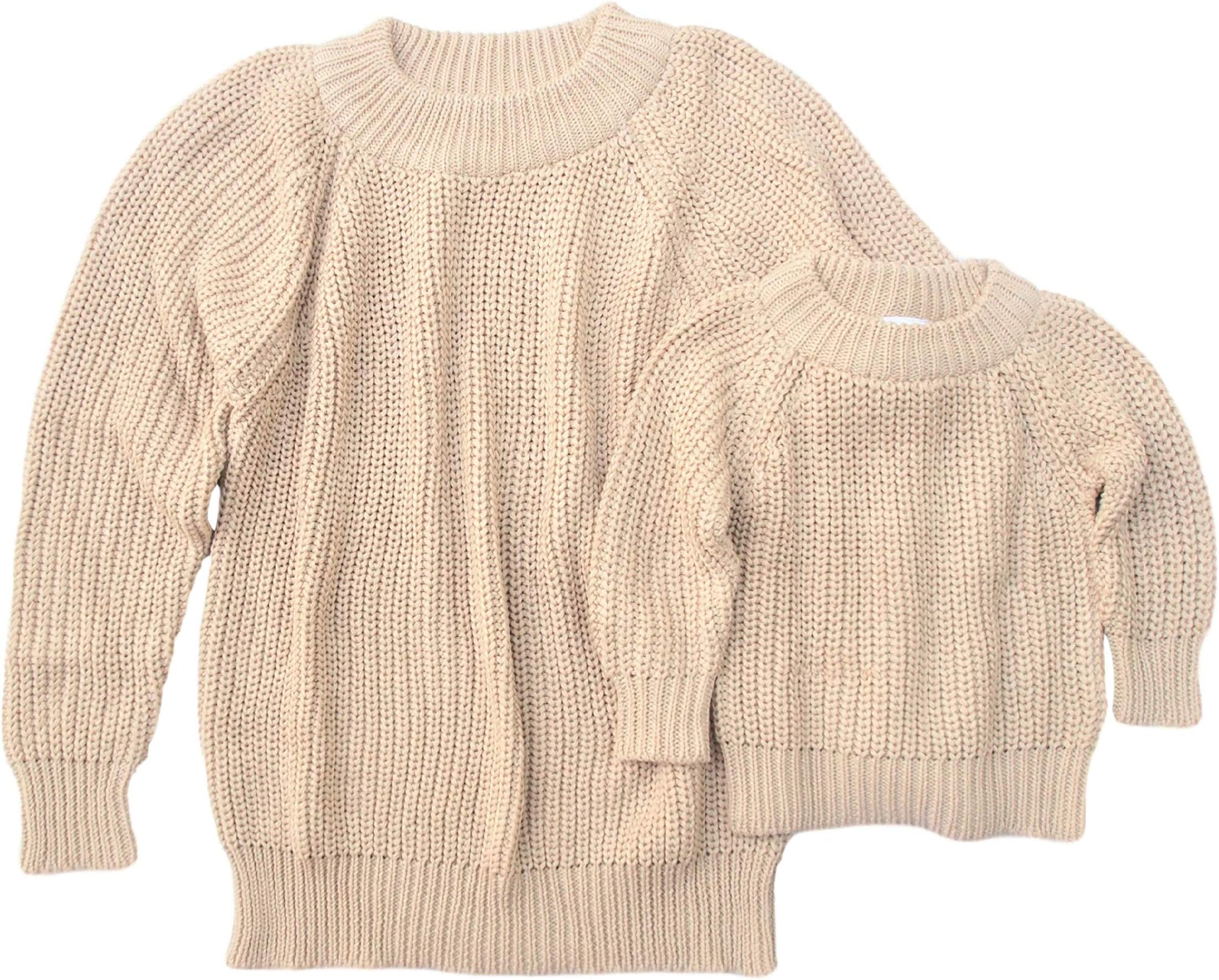 Mommy and me Outfit, Beige Knitted Sweater, Knitwear Jumper, Baby Sweater