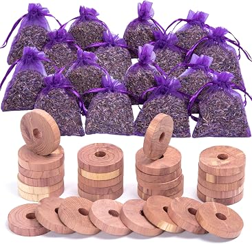 Lavande Sur Terre Pack of 30 Cedar Blocks and 16 Lavender Flower Sachets Craft Bag, Drawer Freshener, Linen, Shower Favor, Wedding and More, LV-E-LC-2