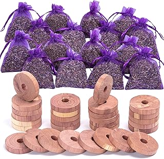 Pack of 30 Cedar Blocks and 16 Lavender Flower Sachets Craft Bag, Drawer...