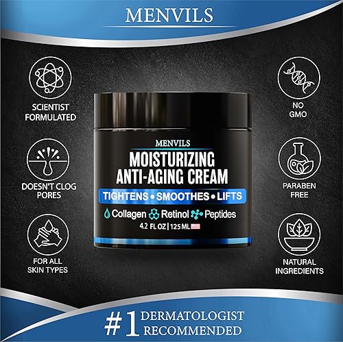 Miniatura 6 de Crema hidratante facial para hombre, antienvejecimiento y arrugas, hidratante facial para hombres, loción facial para hombres con colágeno, retinol,