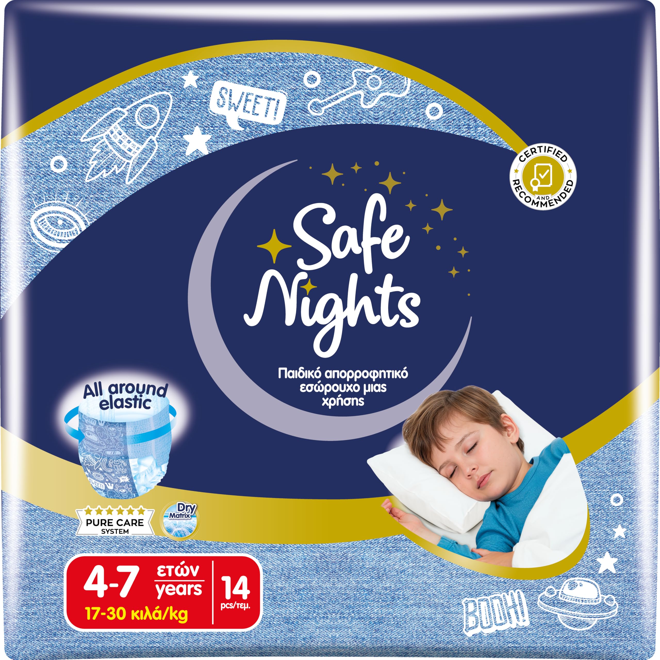 Babylino Safe Nights Boy, Höschen für die Nacht, für Kinder von 4-7 Jahren (17-30 kg), 14 Stück