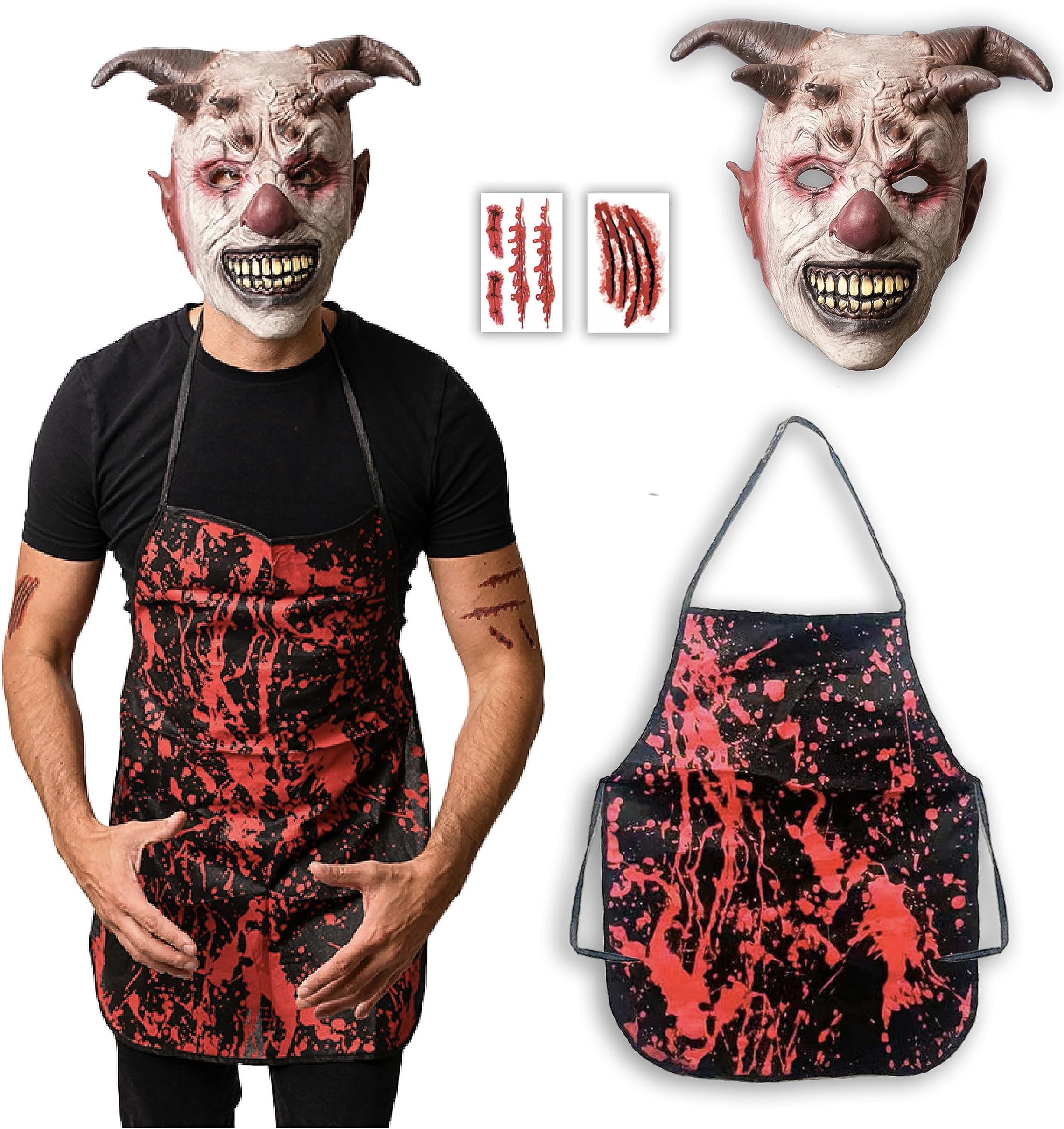 4 pcs Horror Clown Costume - Halloween Costumes For Men - Adult & Teen One Size Fits All - 2025 Trending Fancy Dress - UK Based Brand