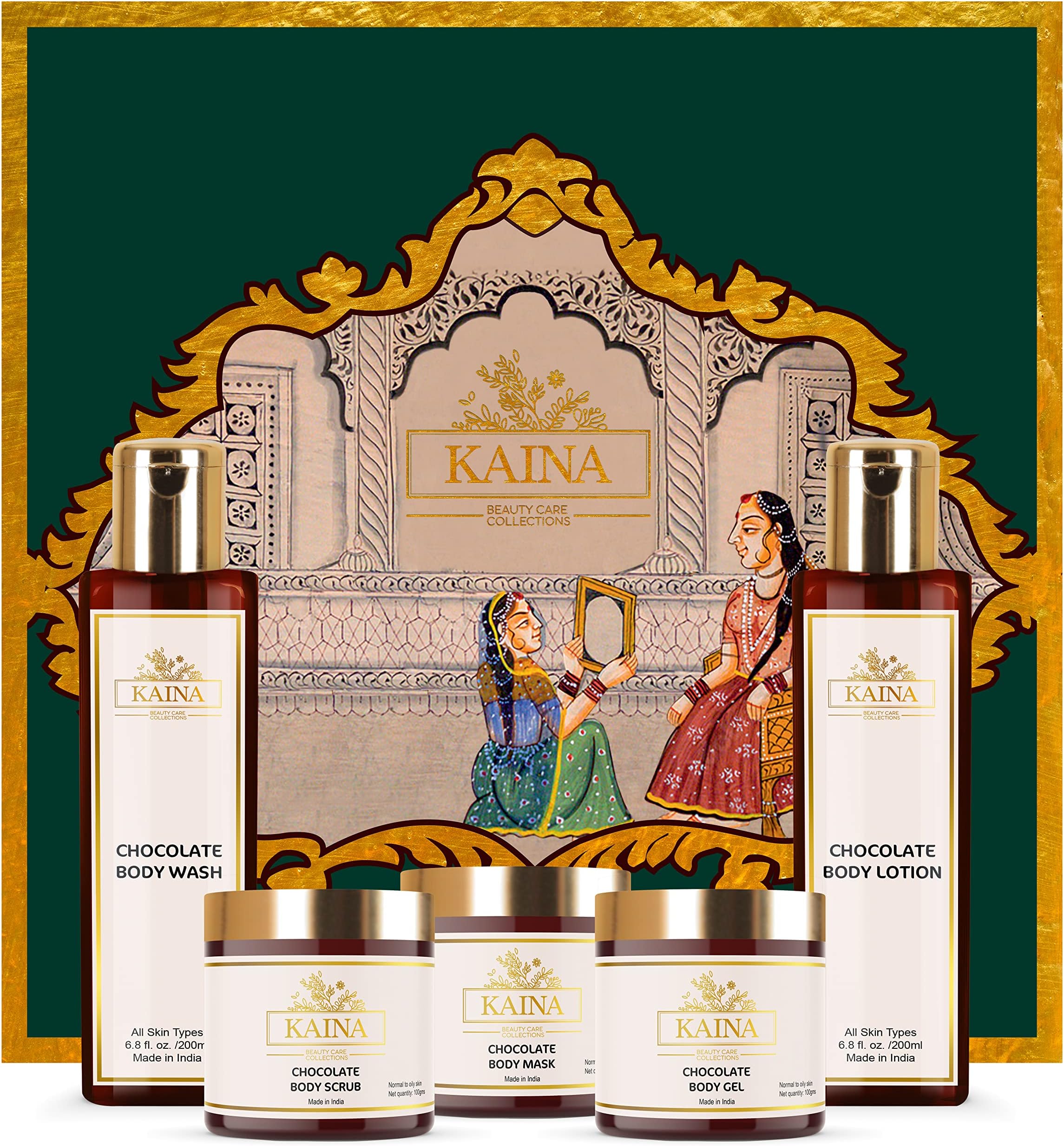 Kaina Chocolate Body Polishing Kit | Instant Date Ready Glow | Dead Skin Cell Removal, Deep Moisturizing | Body Scrub, Body Gel, Body Lotion, Body Mask | Deep Skin Hydration Kit | Unisex | (Set of 5)