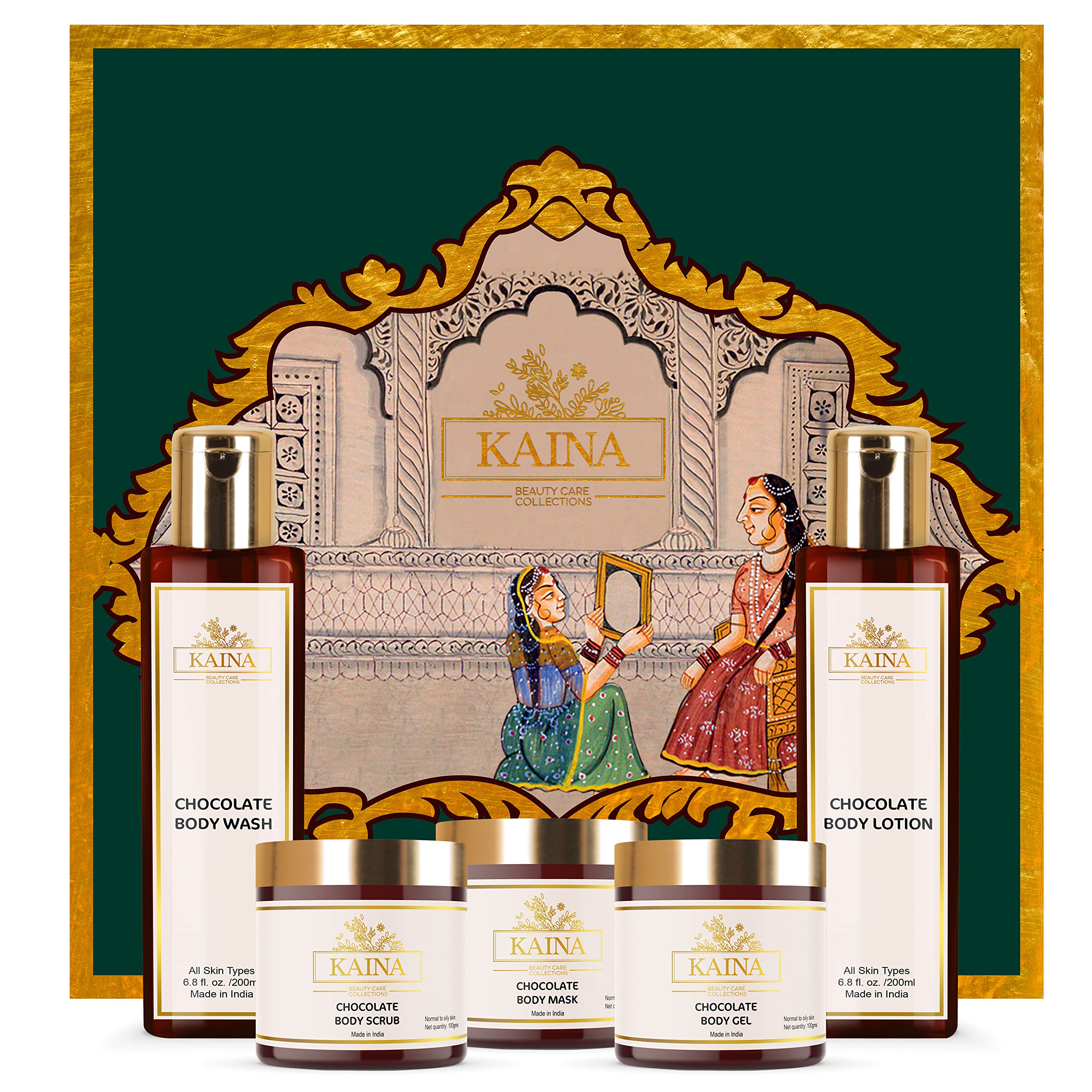 Kaina Chocolate Body Polishing Kit | Instant Date Ready Glow | Dead Skin Cell Removal, Deep Moisturizing | Body Scrub, Body Gel, Body Lotion, Body Mask | Deep Skin Hydration Kit | Unisex | (Set of 5)