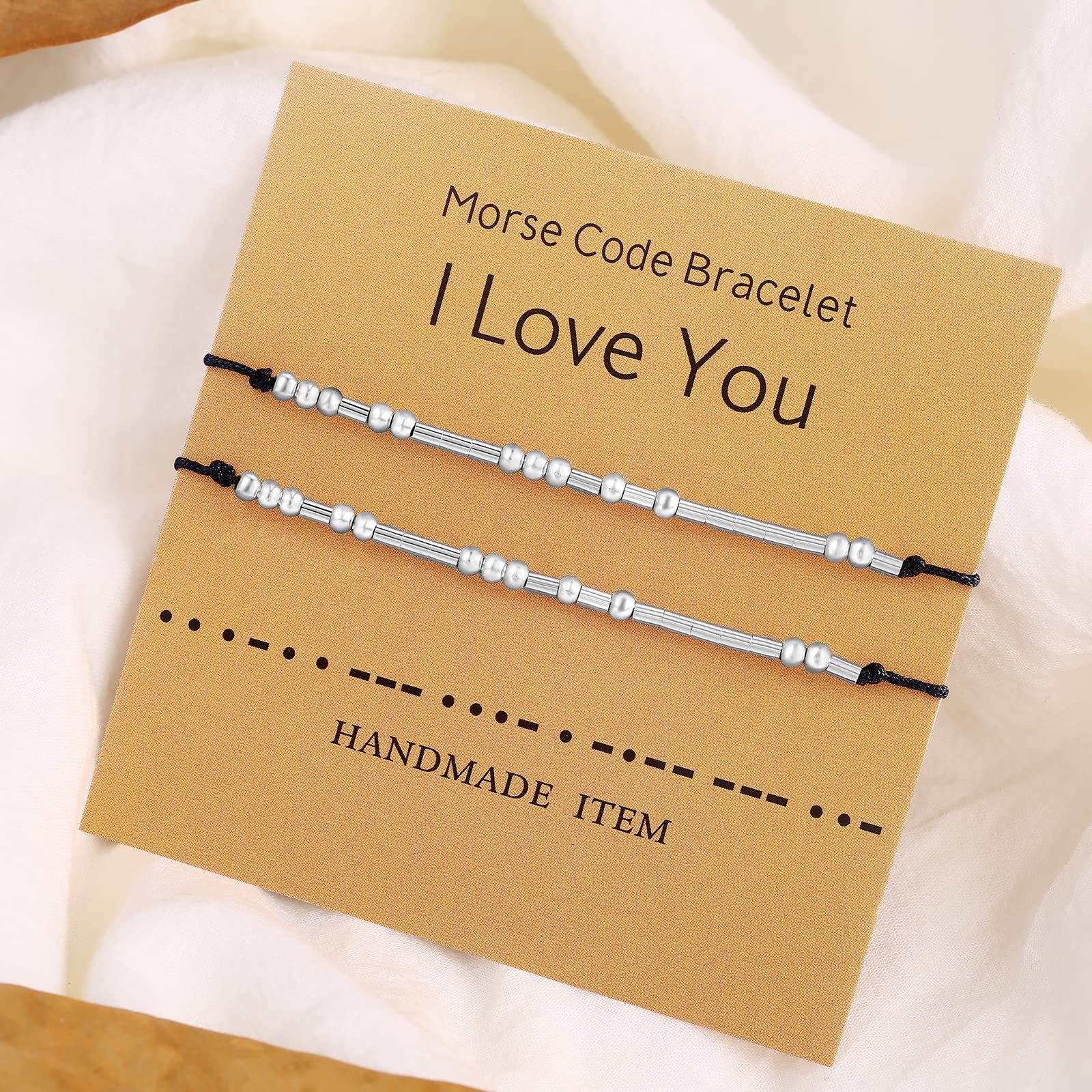 JIANGYUE I Love You Morse Code Beads String Bracelets Adjustable Matching Relationship Inspirational Couples Bracelets Jewelry Valentines Day Gifts for Him and Her, Boyfriend Girlfriend