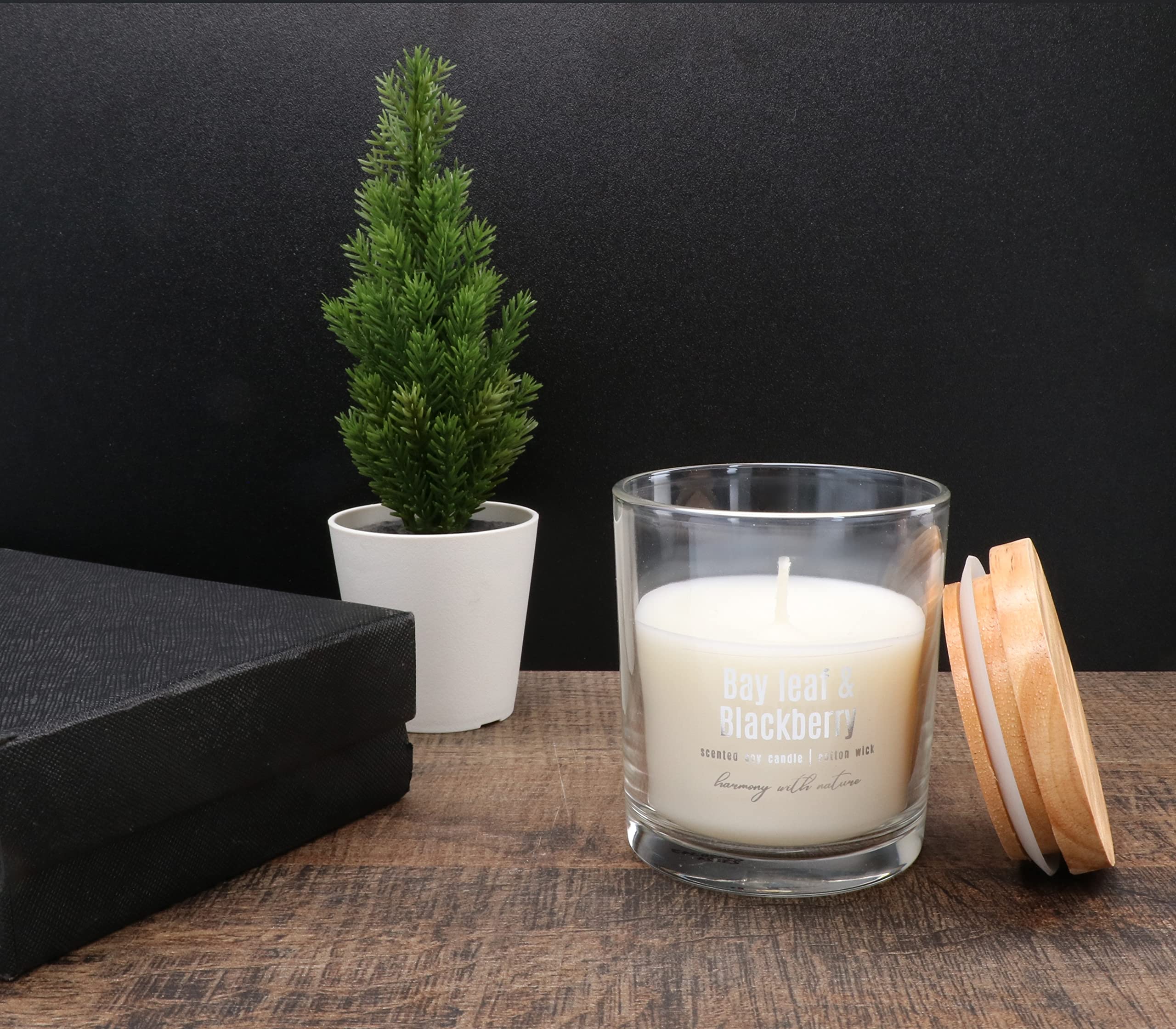 KOTARBAU® 6er Set Sojawachskerze Duftkerze im Glas mit Holzdeckel Bay Leaf & Blackberry