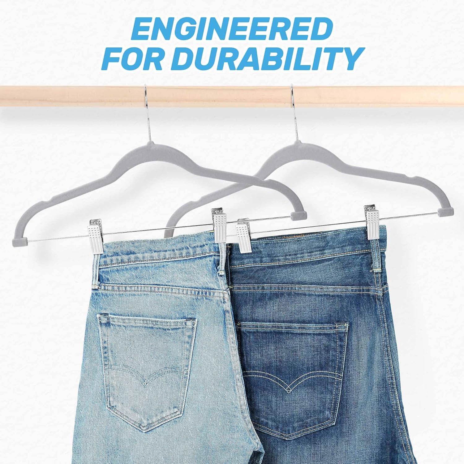 Velvet Pants Hangers 20 Pack with Adjustable Clips, Space-Saving Slim Flocked Hangers, Heavy Duty & Non-Slip Felt Clothes Hangers for Pants, Skirts, Dresses, and Jeans(Grey) - Image 7