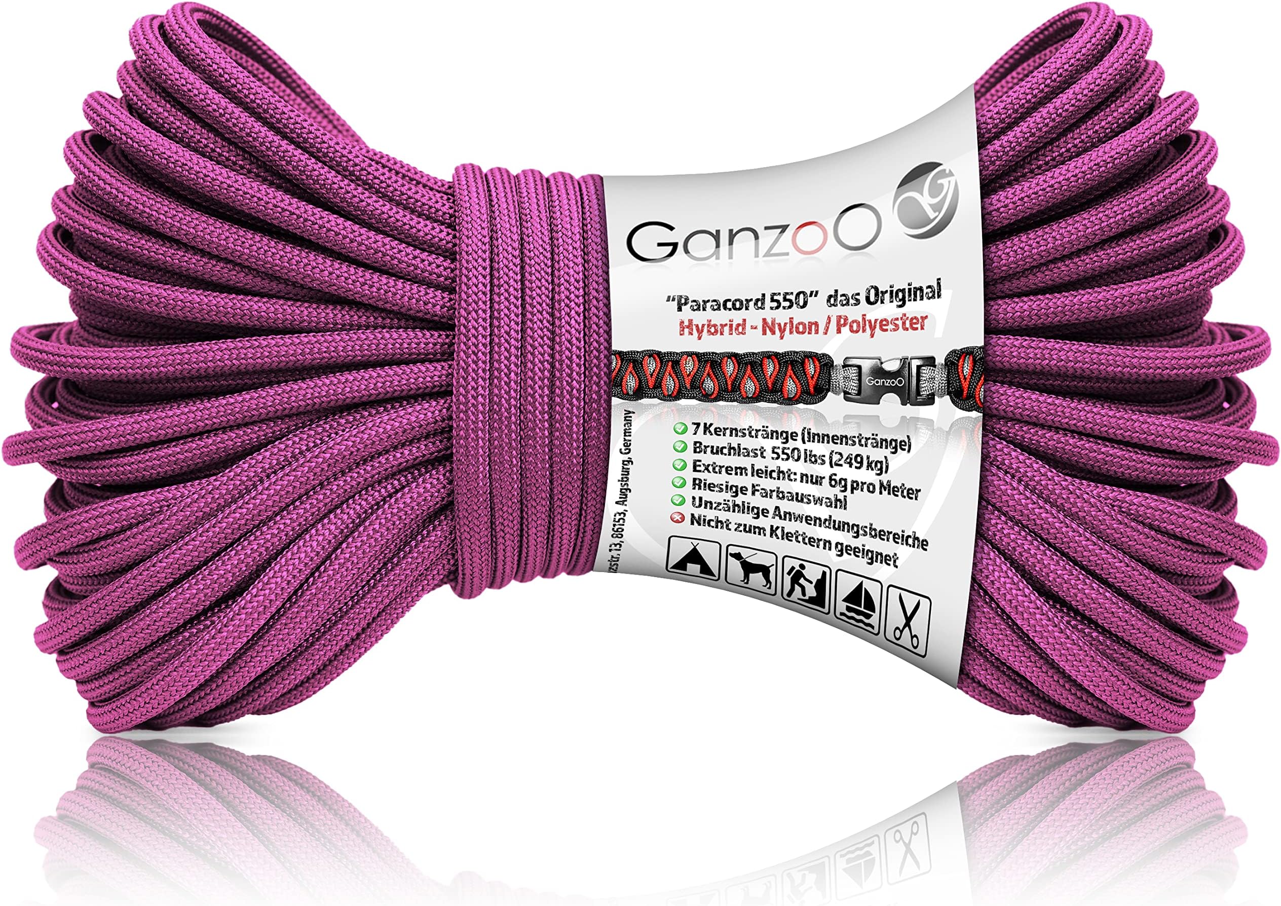 Ganzoo Paracorde 550, 4mm Corde, 30 Mètres, Polyester, Type 3-7