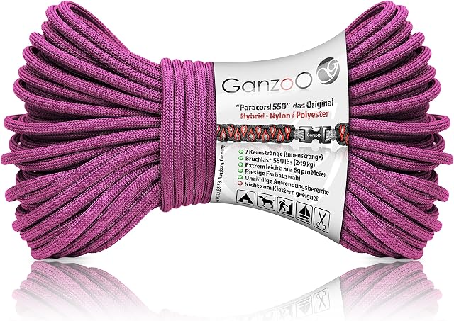 Paracord 550 linka hybrydowa do bransoletek, smycz, obroży, nylonu/poliestru, nowa wersja, 30 metrów (grape)
