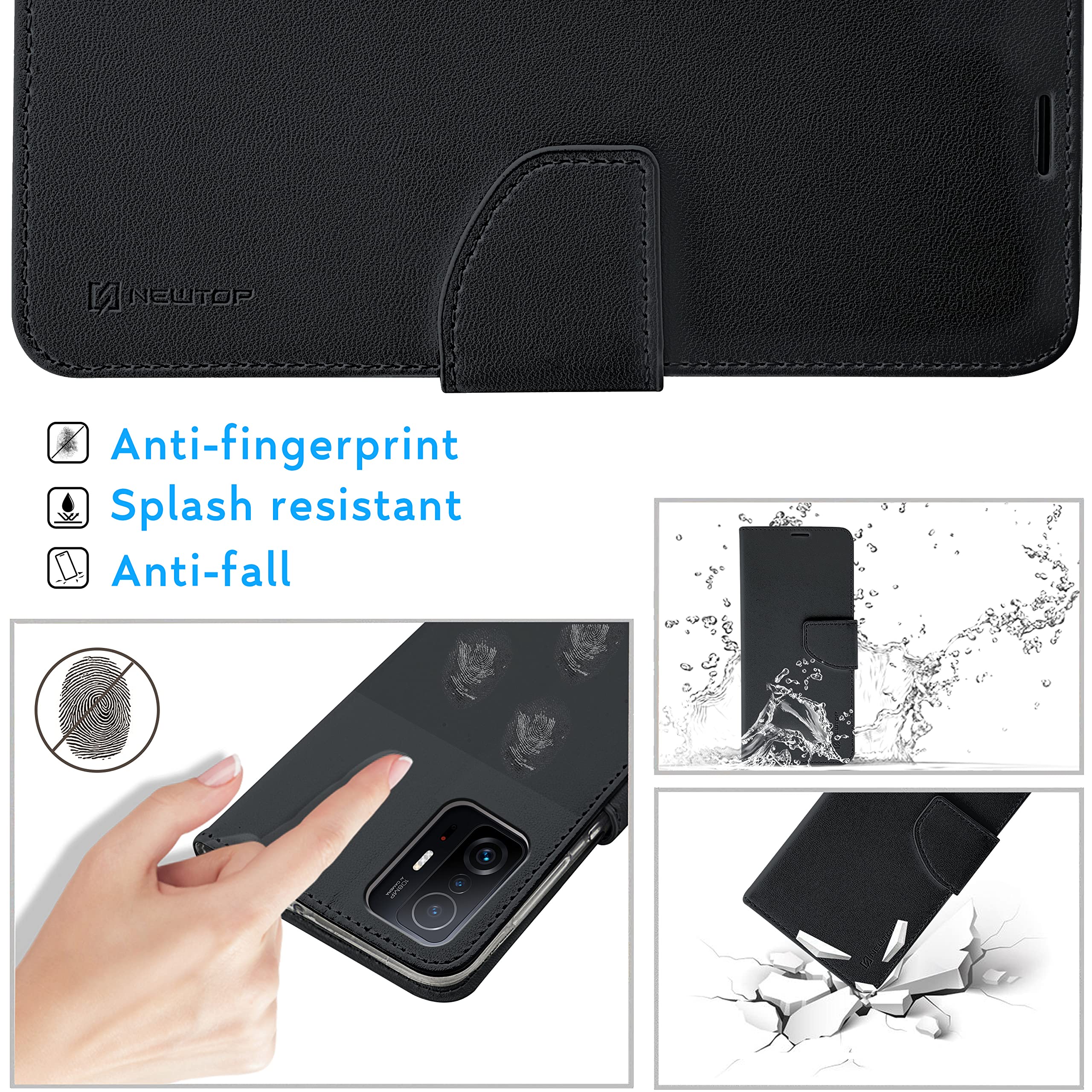 N NEWTOP Cover Libro Con Portafoglio Per Xiaomi Mi 11T / 11T Pro - Custodia In Similpelle Con Stand E Chiusura Magnetica - 5