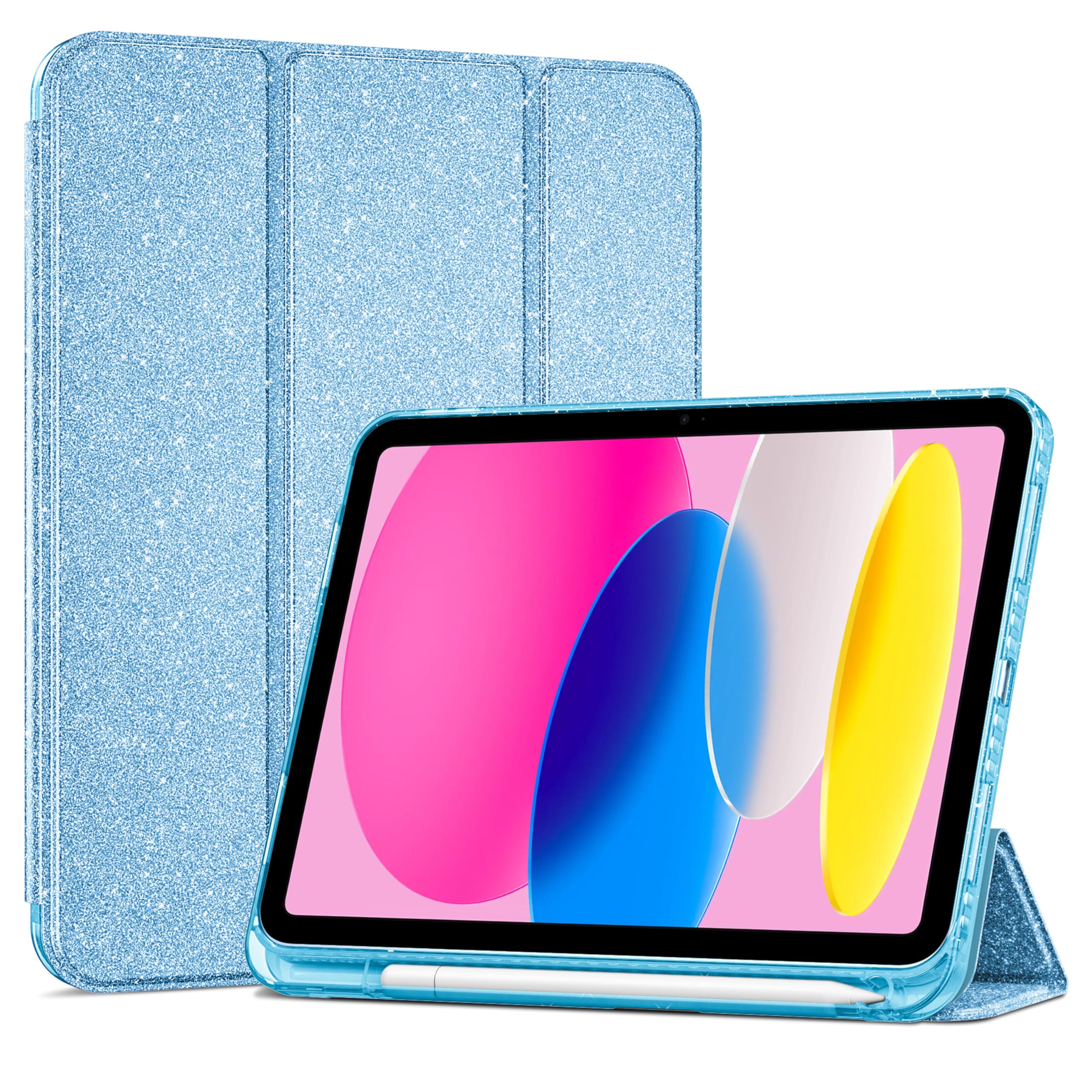 ProCase Cover iPad 11 Generazione A16 11 Pollici 2025/iPad 10 Generazione 10,9 Pollici 2022,Custodia con Portapenna Auto Sonno/Veglia -Glitter Blu
