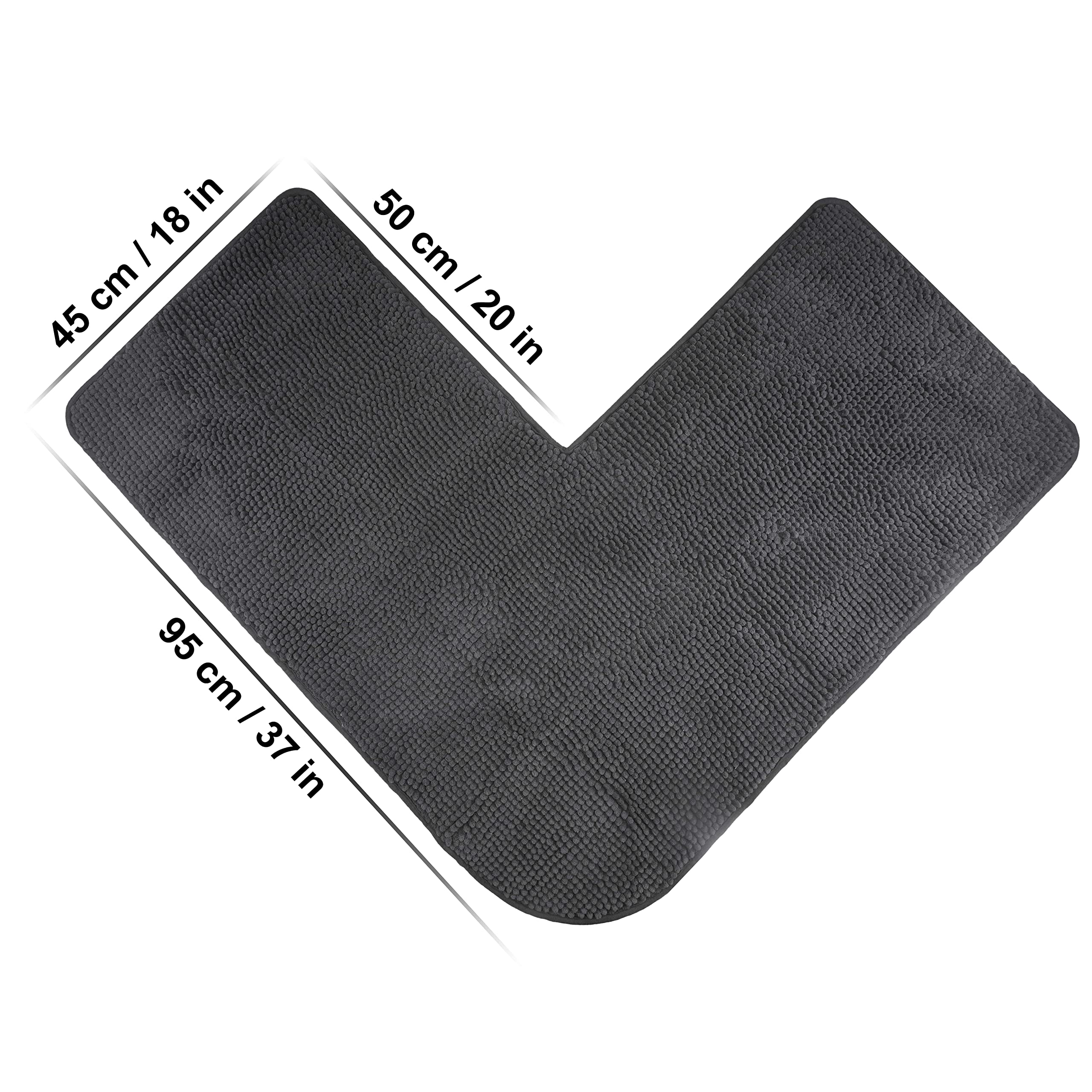 fluffy® Bath Mat for Corner Showers made of Chenille, with Non-Slip Bottom (L-Shape, Anthracite, 95 x 95 cm (Rectangular) - Image 3
