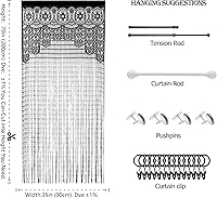 Vista 2 de YaoYue - Cortina de hilos de macramé y encaje para puertas, divisor de espacios, panel de ventana hippie, cortinas para armario y dormitorio