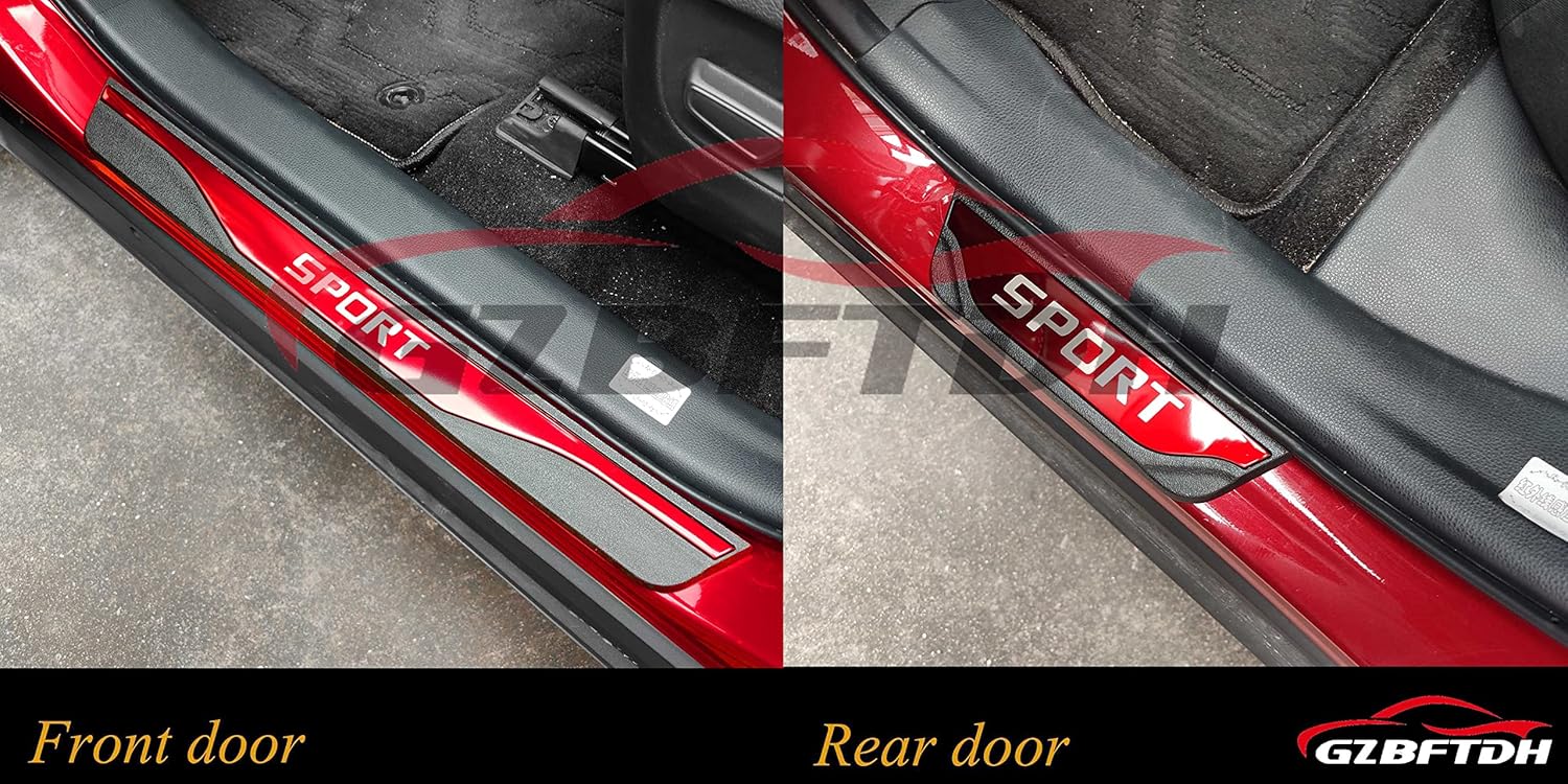GZBFTDH Car Door Entry Guard, for Hyundai Elantra Tucson Kona Venue Accessories, Auto Door Sill Protector with Stainless Steel Kick Panels Scuff Plate (red, 2019-2023 Venue)