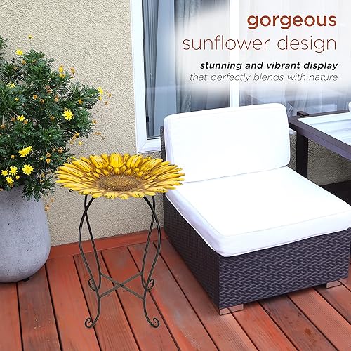 Miniatura 4 de Alpine Corporation Baño para pájaros de metal para exteriores de 19 pulgadas de alto con soporte elegante, juego de cuenco y soporte de girasol en
