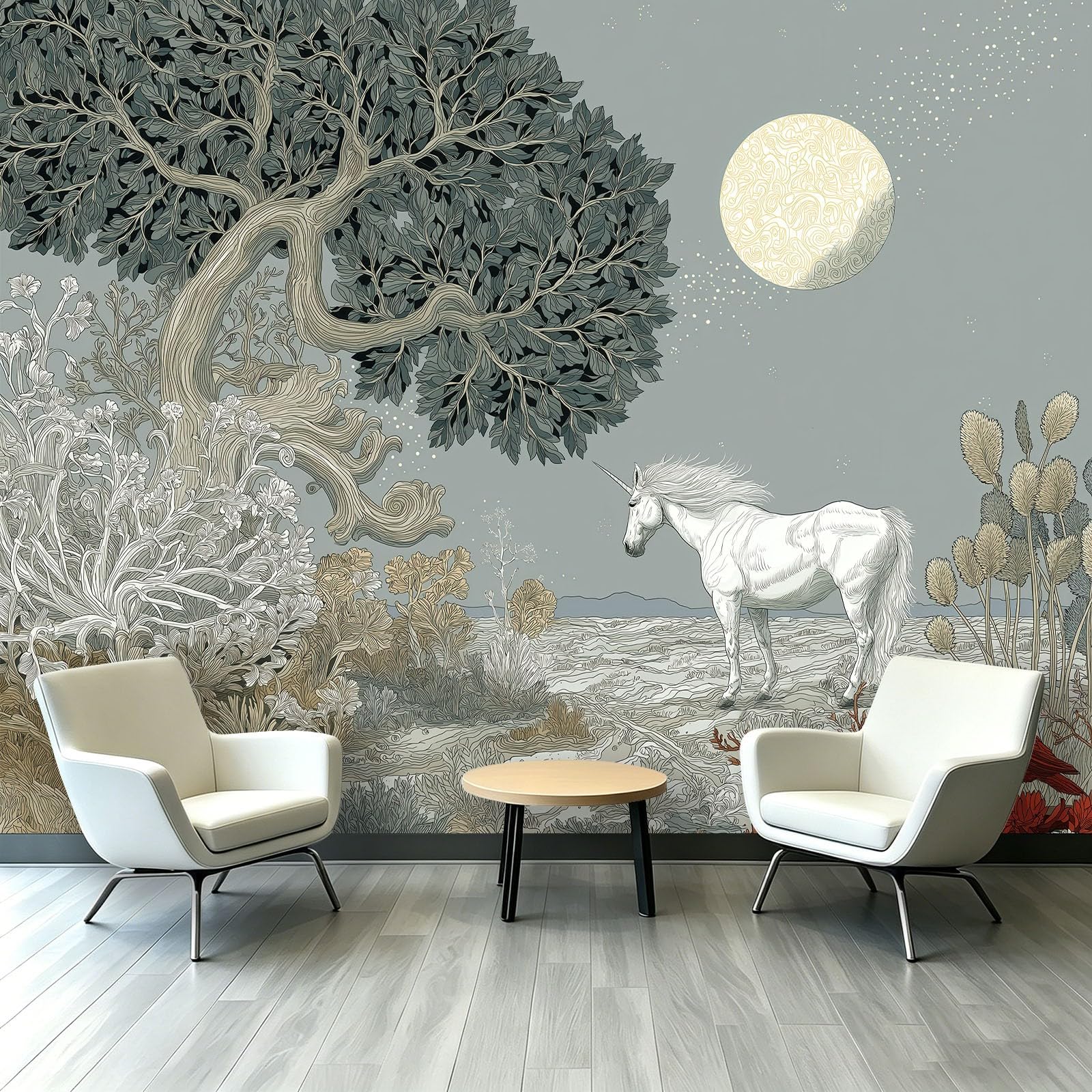 Fototapeta Fantasy Forest 400 x 280 cm (szer. x wys.) – klej nie wchodzi w zakres dostawy – kuchnia, sypialnia, salon, nowoczesna pionowa tapeta ścienna, tapeta z włókniny, jednorożec, drzewo życia