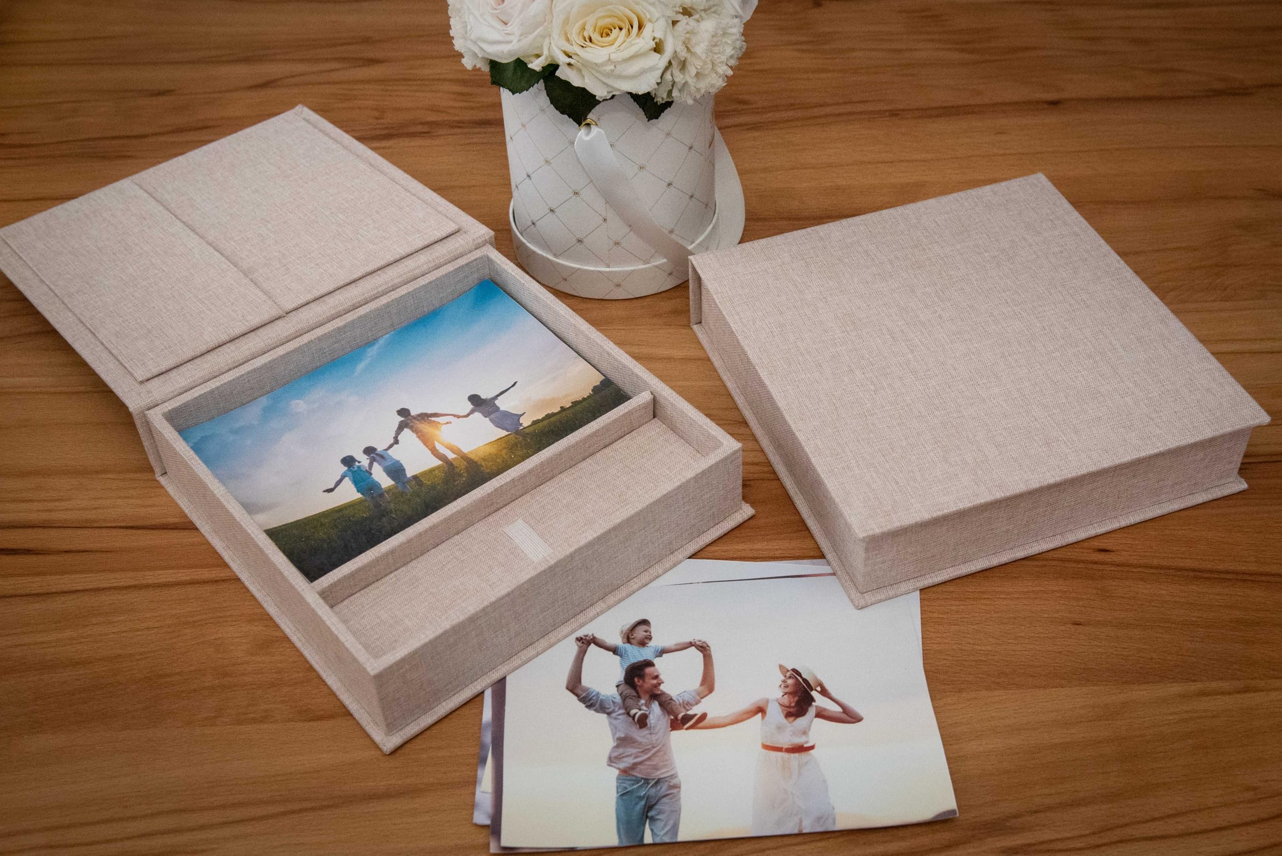 Élégante boîte photo, avec fente USB, boîte cadeau, pour clés USB et tirages photo 13 x 18 cm (sans USB), boîte de rangement, boîte de rangement, boîte de rangement, boîte à souvenirs, cadeau photo