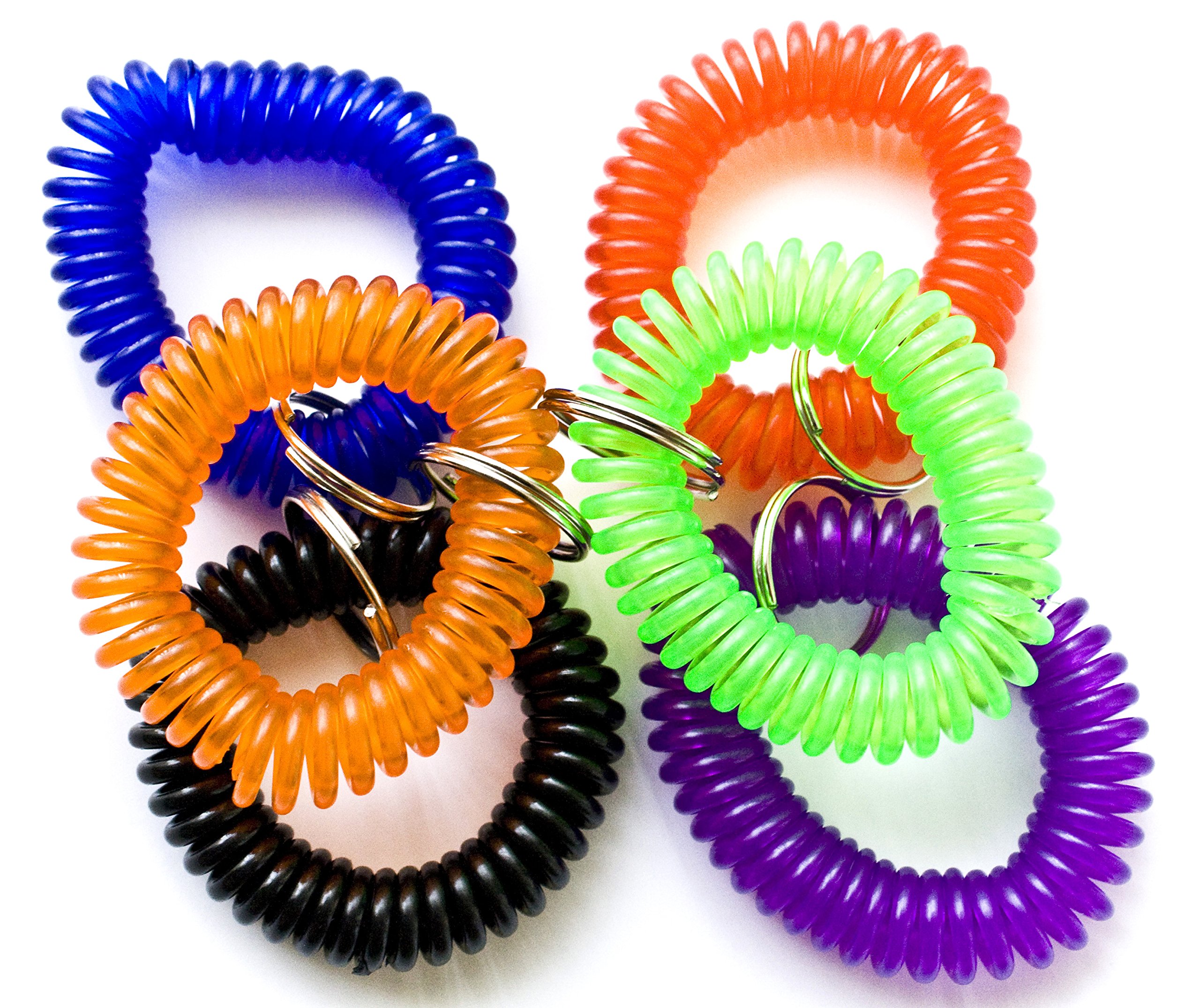 ONDEPOT 100pcs Colorful Soft Spring Spiral Coil Elastic Wrist Band Key Ring