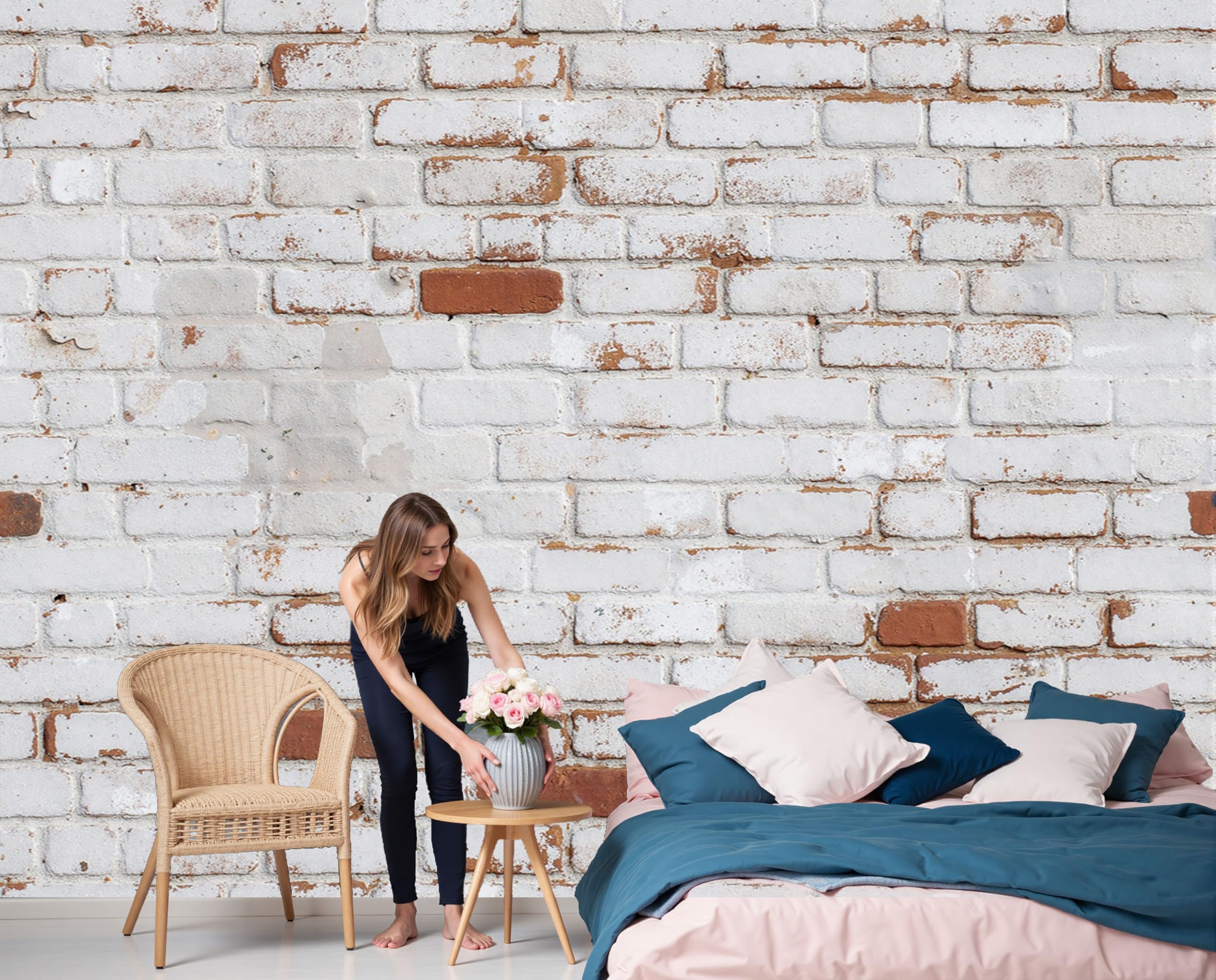 Carta Da Parati Fotografica Con Stile country retrò Vecchio muro di mattoni, mattoni rossi, Stampa Artistica Di Alta Qualità - Bianco Poster Per Soggiorno E Camera Da Letto Design In Seta 350x256cm