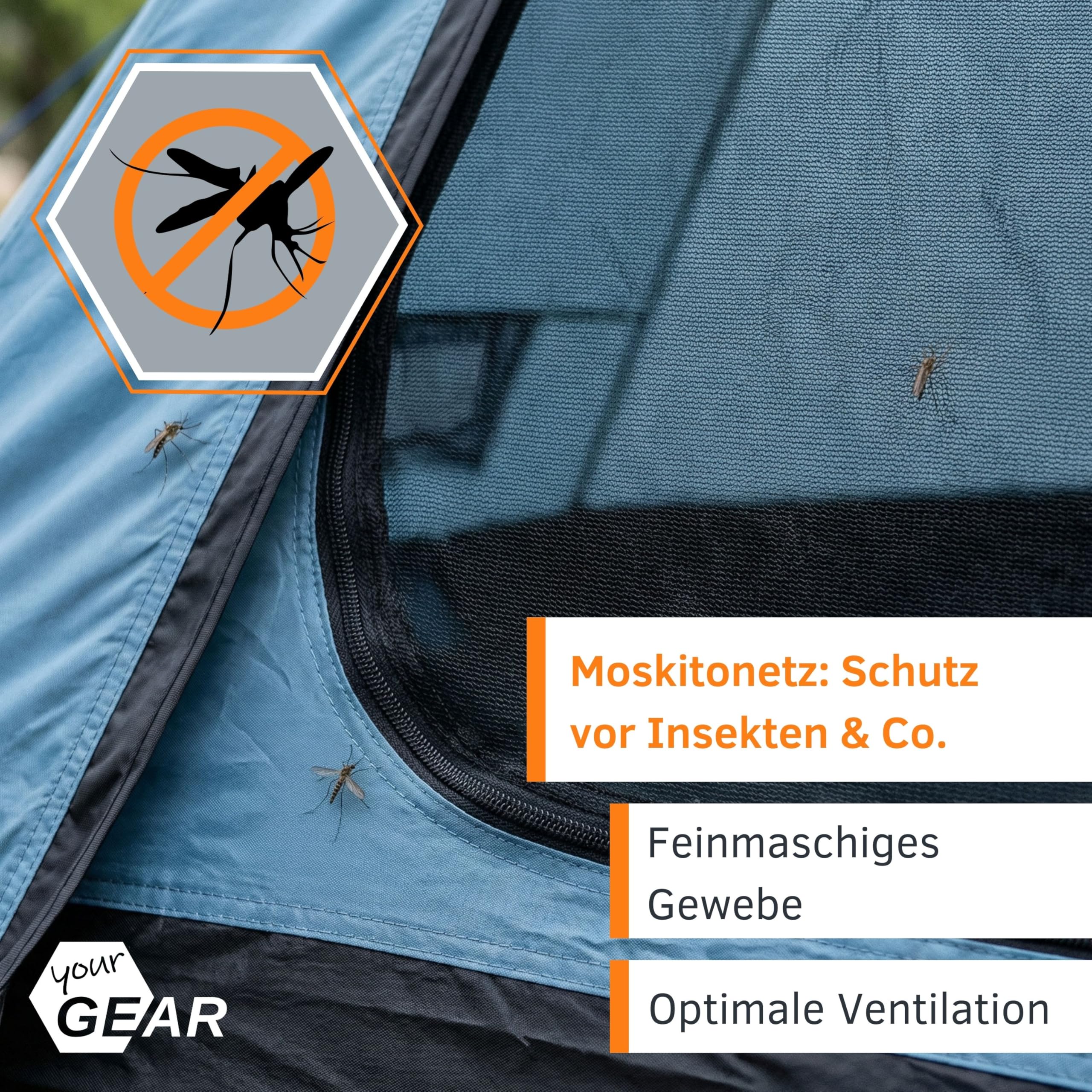 yourGEAR Tent Lido 290 - Tente de tipi pour 3 Personnes Sol Cousu moustiquaire Hauteur Libre étanche 5000 mm Gris Bleu