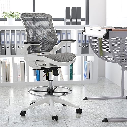 Miniatura 12 de Flash Furniture Waylon - Silla de oficina giratoria de respaldo medio con anillo ajustable para el pie y altura del asiento, silla ergonómica de