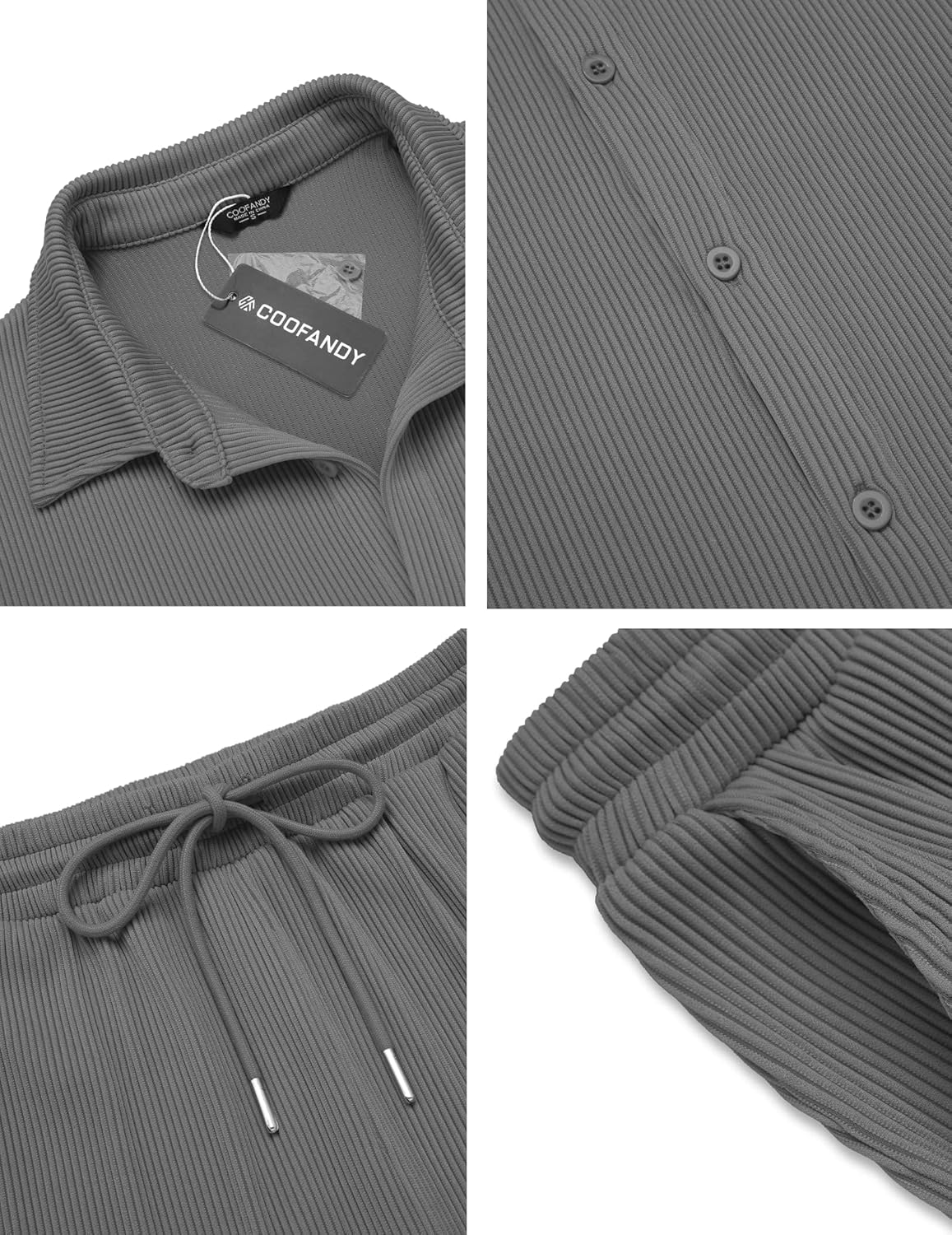 COOFANDY Men's 2 Piece Outfit Casual Short Sleeve Button Down Shirt Beach Summer Loose Pant Sets - Image 6