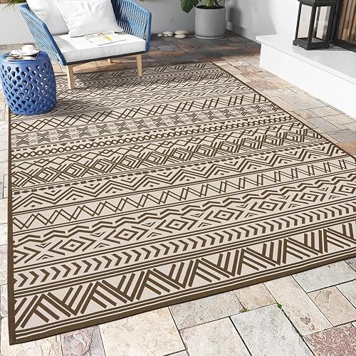 MontVoo Flatweave Outdoor Patio Rug 5x8 Brown