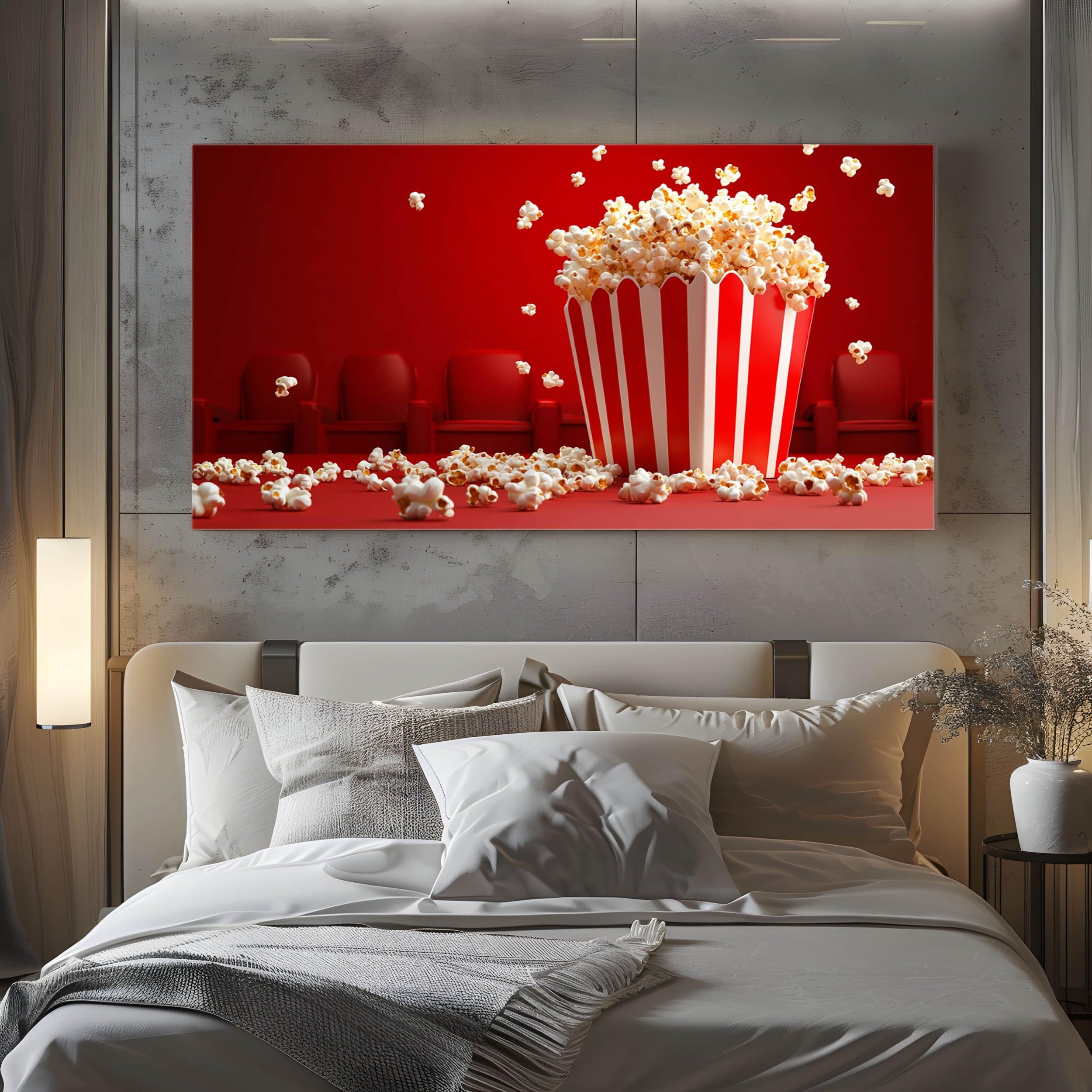 ZORYAN Quadro Moderno per Soggiorno Popcorn Senza Cornice 70x140 cm | da Cinema Stampe da Parete Grandi Strisce Retrò Stampe su Tela Snack da Serata Cinema Decorazioni per Camera da Letto
