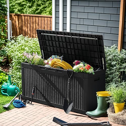 Miniatura 5 de Devoko Caja de cubierta de 100 galones, caja de almacenamiento impermeable al aire libre con cojín (negro)