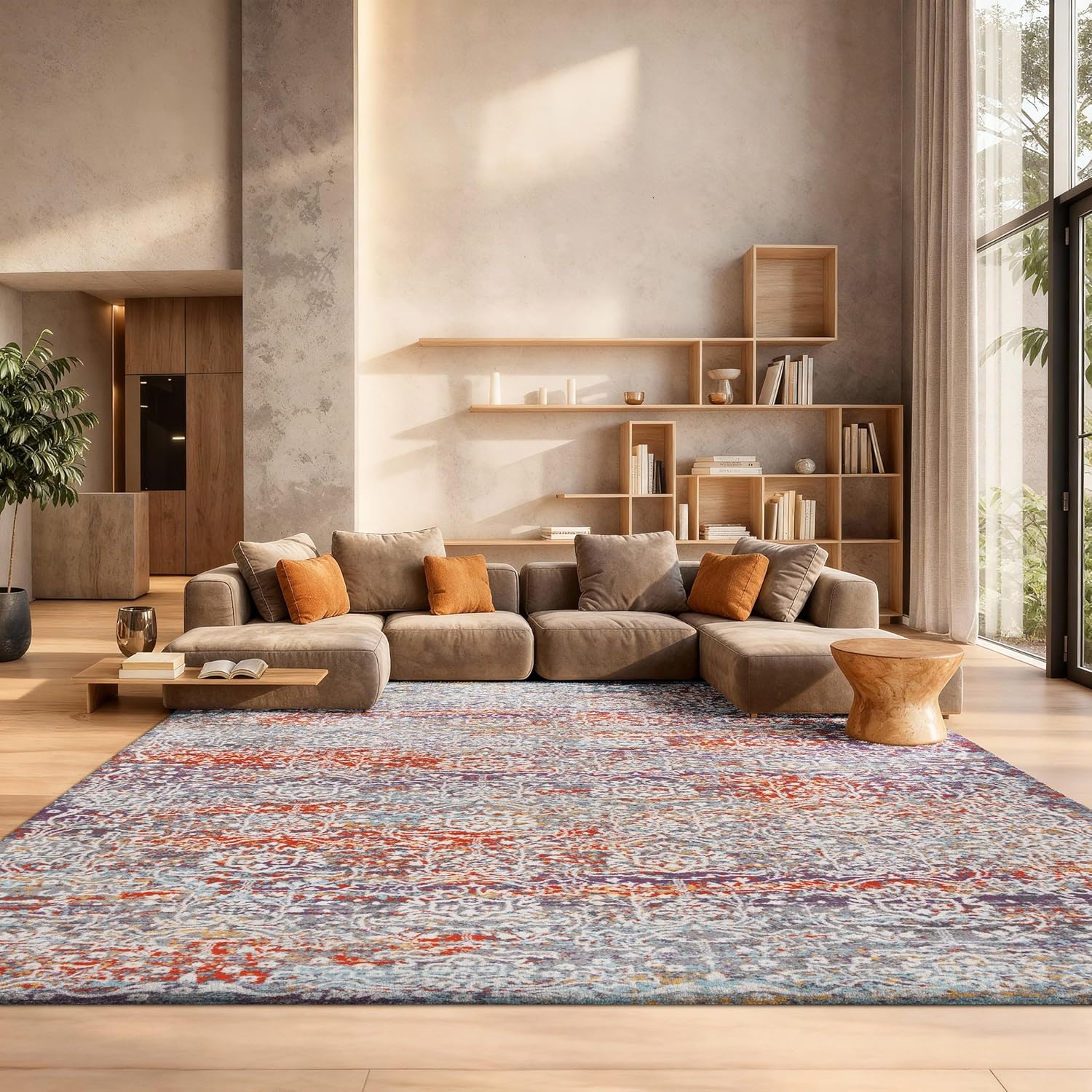 SAFAVIEH Area Rug 8x10 - Madison Collection - Large - Light Grey & Light Blue, Boho Chic Damask Design, Non-Shedding & Easy Cleaning, Ideal for Living Room, Bedroom, Office, Dining Space (MAD944G)