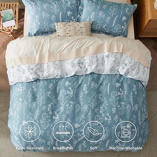Vista 212 de Bedsure - Funda de edredón tamaño Queen, reversible con cierre de cremallera, juego de ropa de cama blanco, 3 piezas con 8 lazos en las esquinas y 2