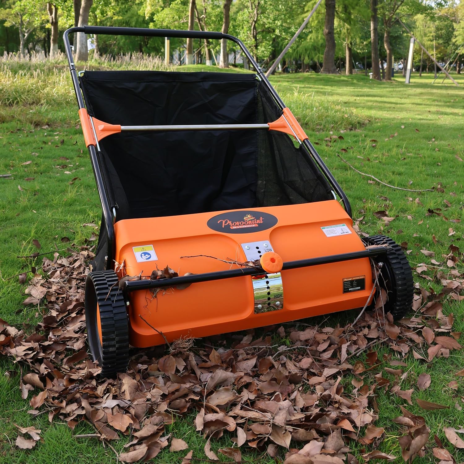 26-Inch Push Lawn Sweeper, 7 Cu.Ft. Hopper Capacity, 2 Spiral Spinning Brushes, Adjustable Height, Dustproof Walk-Behind Yard Sweeper for Leaves, Grass Clippings & Debris