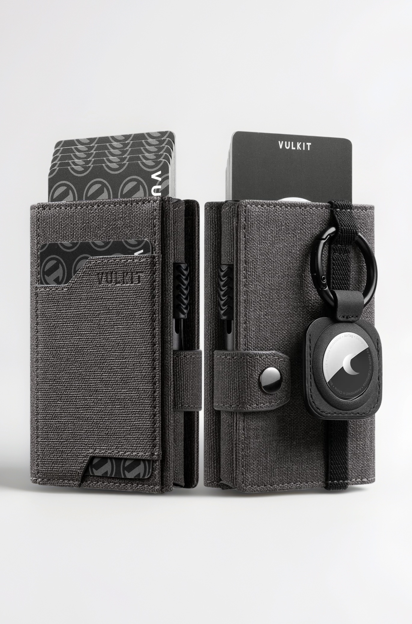 VULKIT Aluminium Pop Up Card Wallet With Airtag Holder Rfid Blocking Credit Card Holder With Banknote Compartment & Id Window, Grey, Minimalist