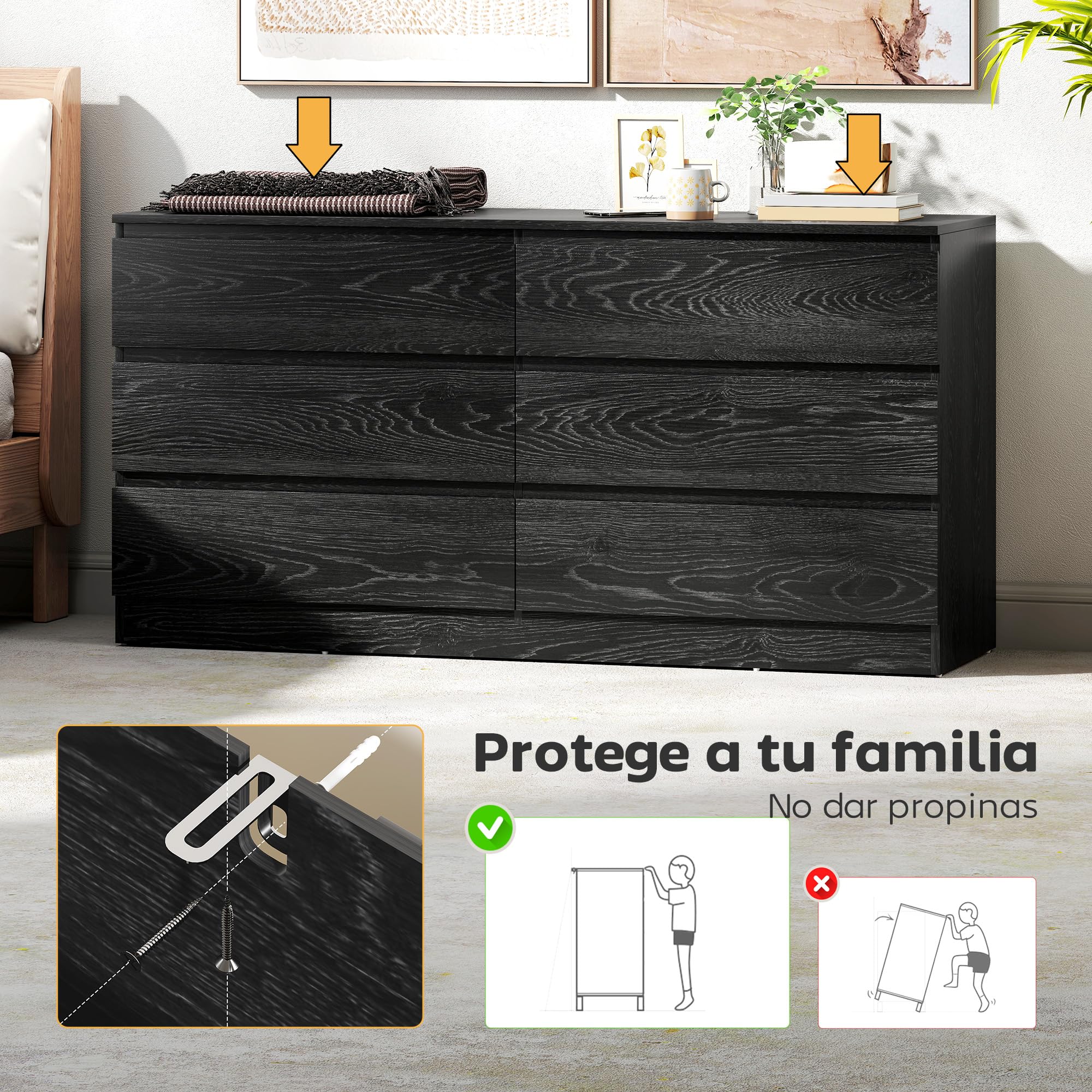 HOMCOM Cómoda 5 Cajones Cajonera Dormitorio 140x40x71 cm, Negro Veteado | Cómoda para Salón, Oficina, Estilo Moderno