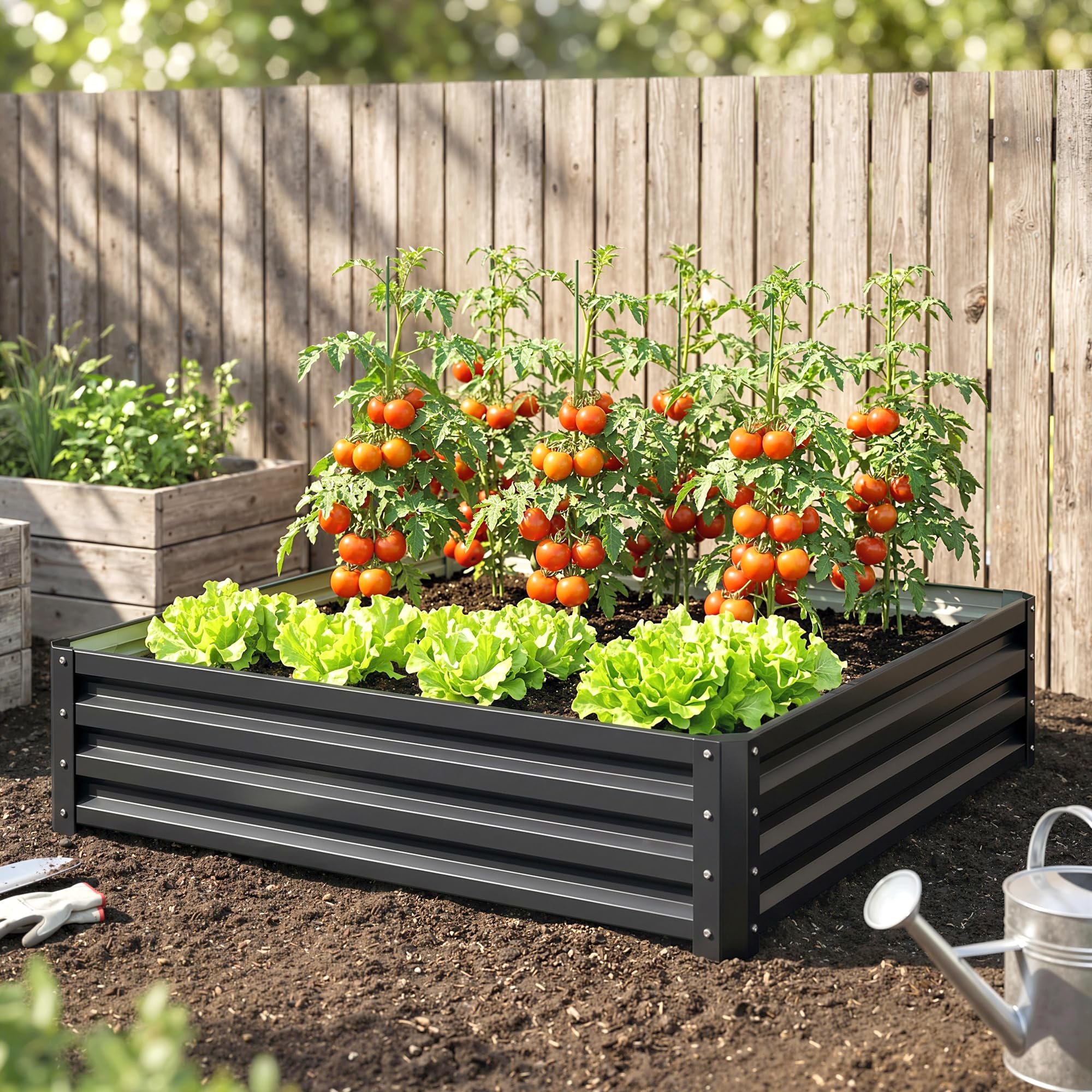 Outsunny Hochbeet für Garten, Terrasse Stahl 120 x 120 x 30 cm Grau