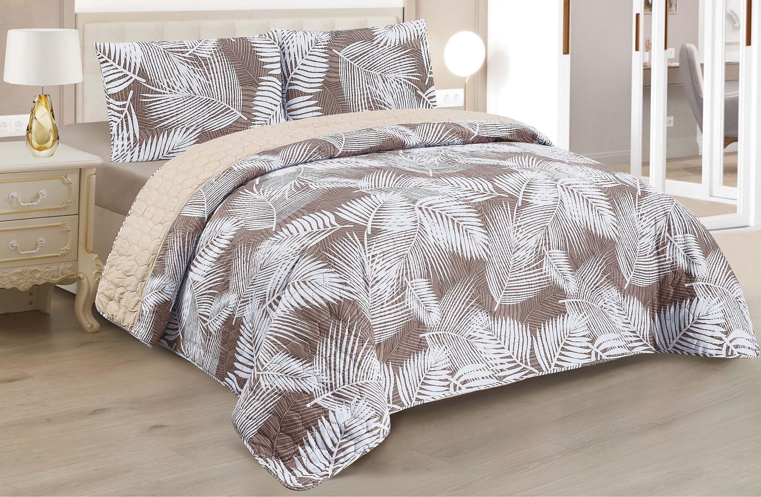 BESCH Colcha Boutis para Primavera y Verano con Diseño Palma Tropical + 2 Funda Cojin 50x70 cm - Cubrecama Ligera Fina Entretiempo Extra Suave y Transpirable (Cama 150, 240x260cm)