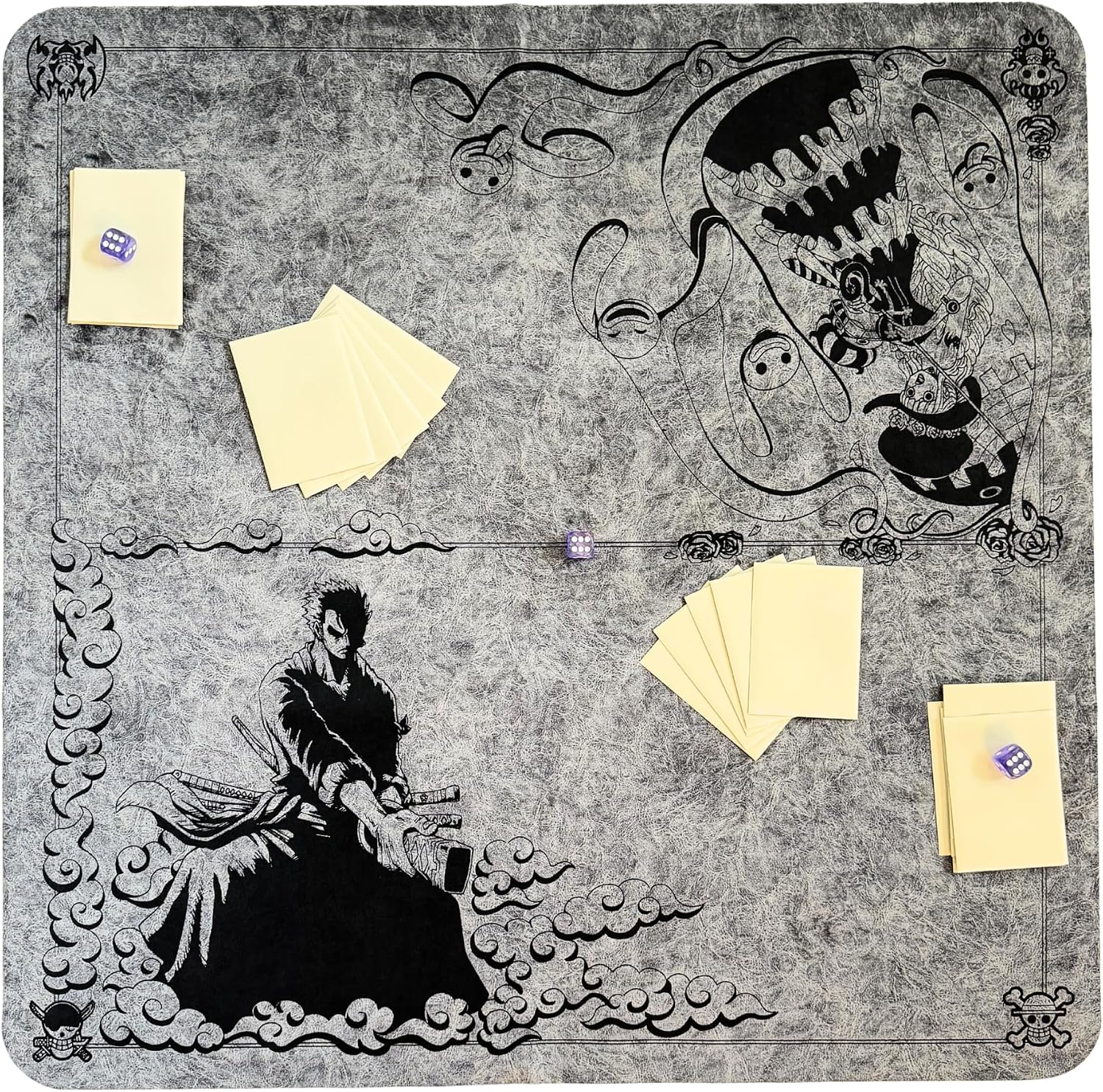 Premium Anime TCG Card Game Playmat - Custom Zoro & Perona Design, 26" x 26" Cloth Mat for Two Players (Foldable)