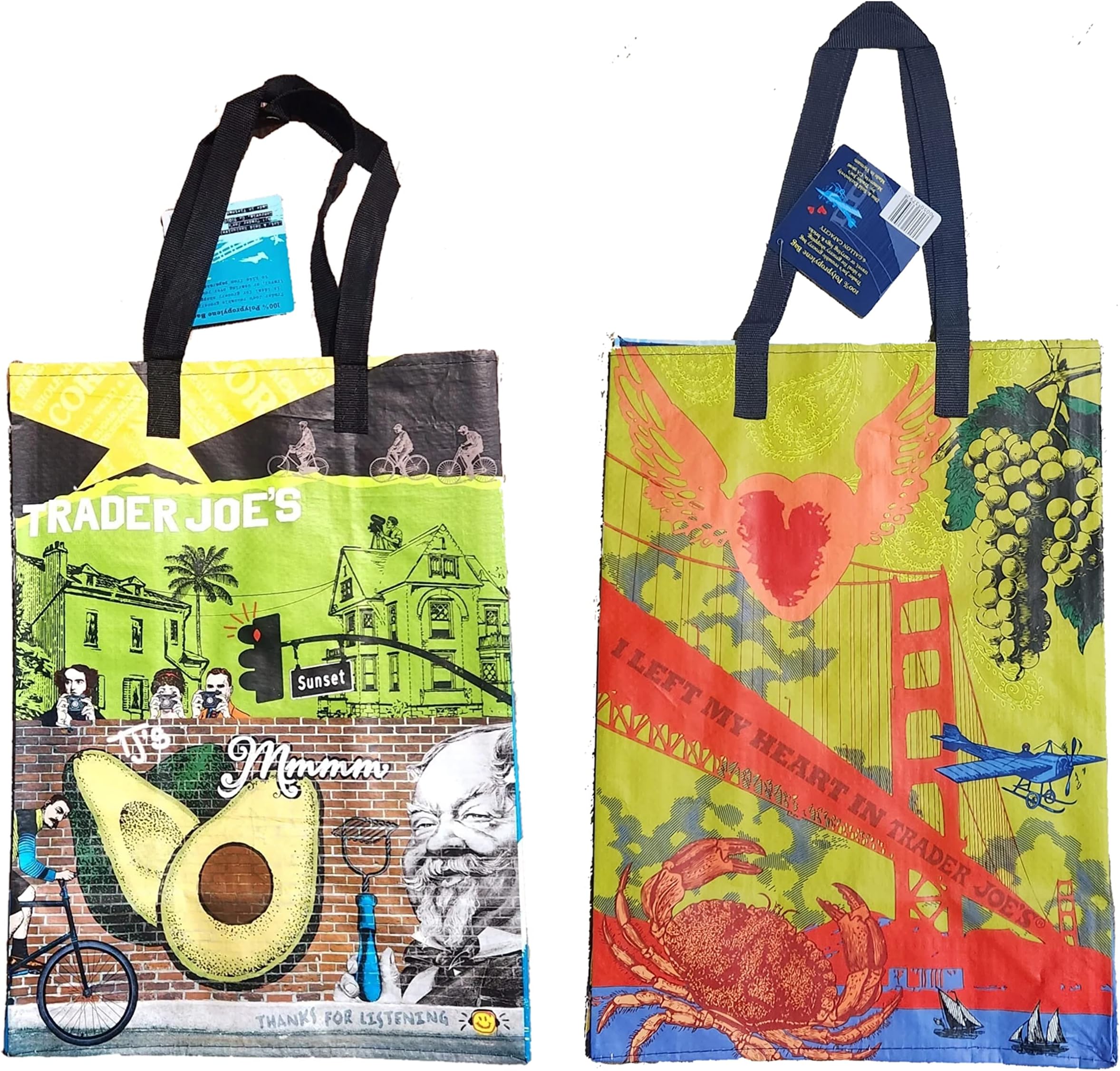 BARAKO QUEENSTrader Joe's North CAL & South CAL Reusable Shopping Eco CALIFORNIA Bags 2-Pk BUNDLE, Multicolor